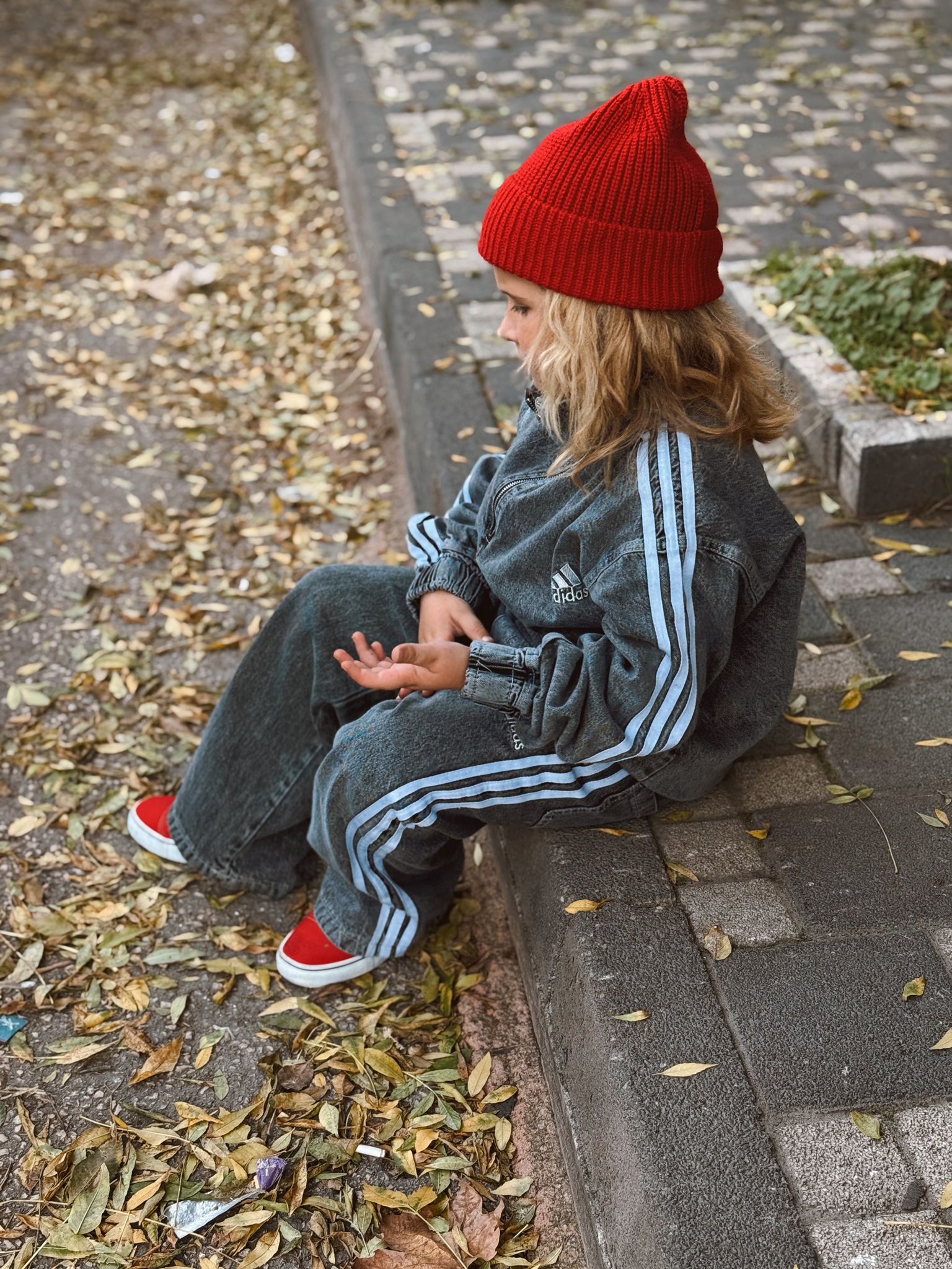 Şeritli Denim Takım Antrasit  