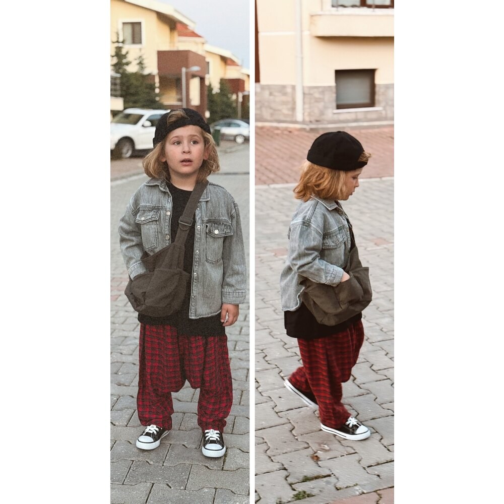 Kırmızı Ekose Desenli Şalvar