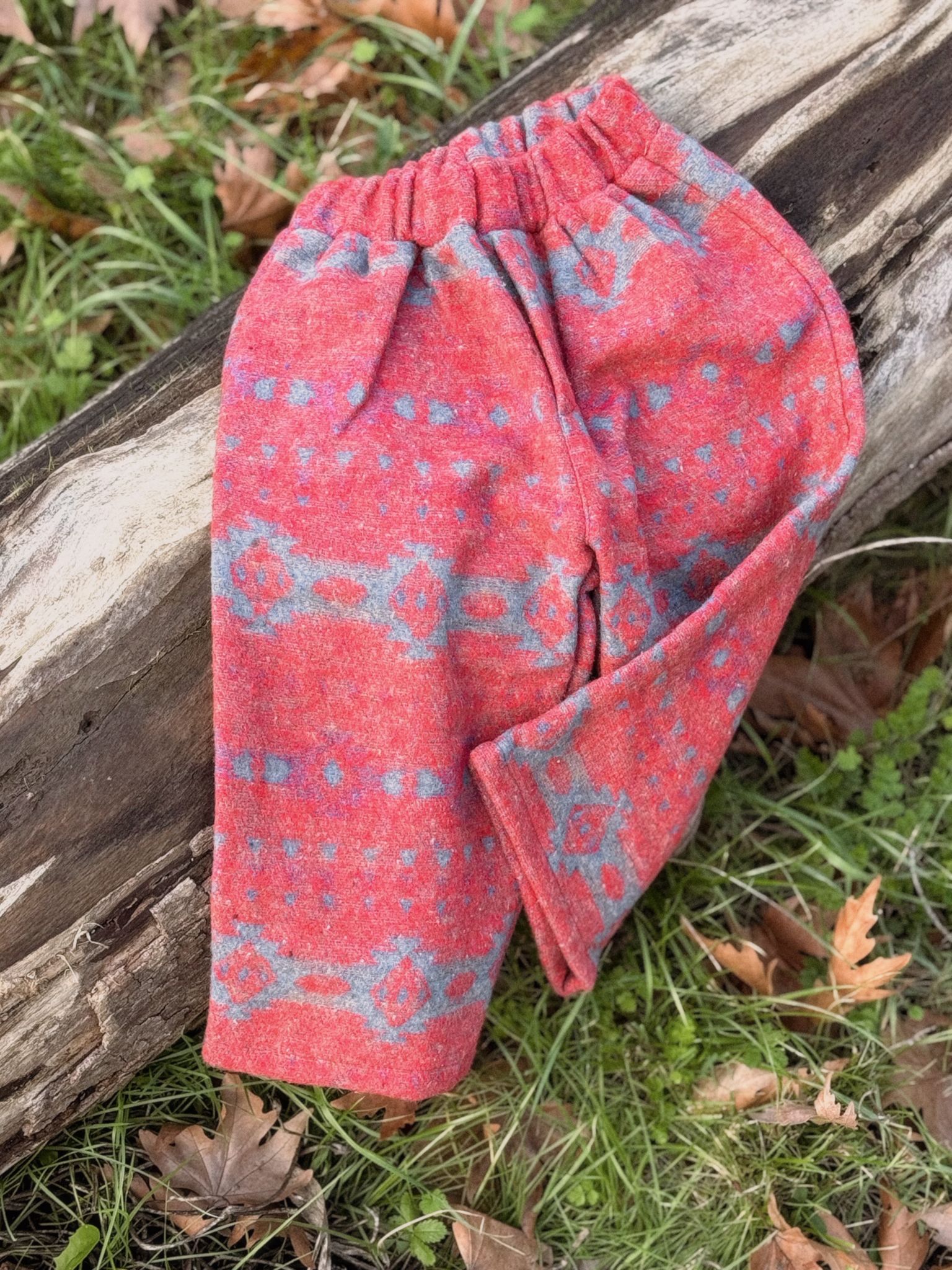 Vintage Desenli Kaşe Relaxed Pantolon