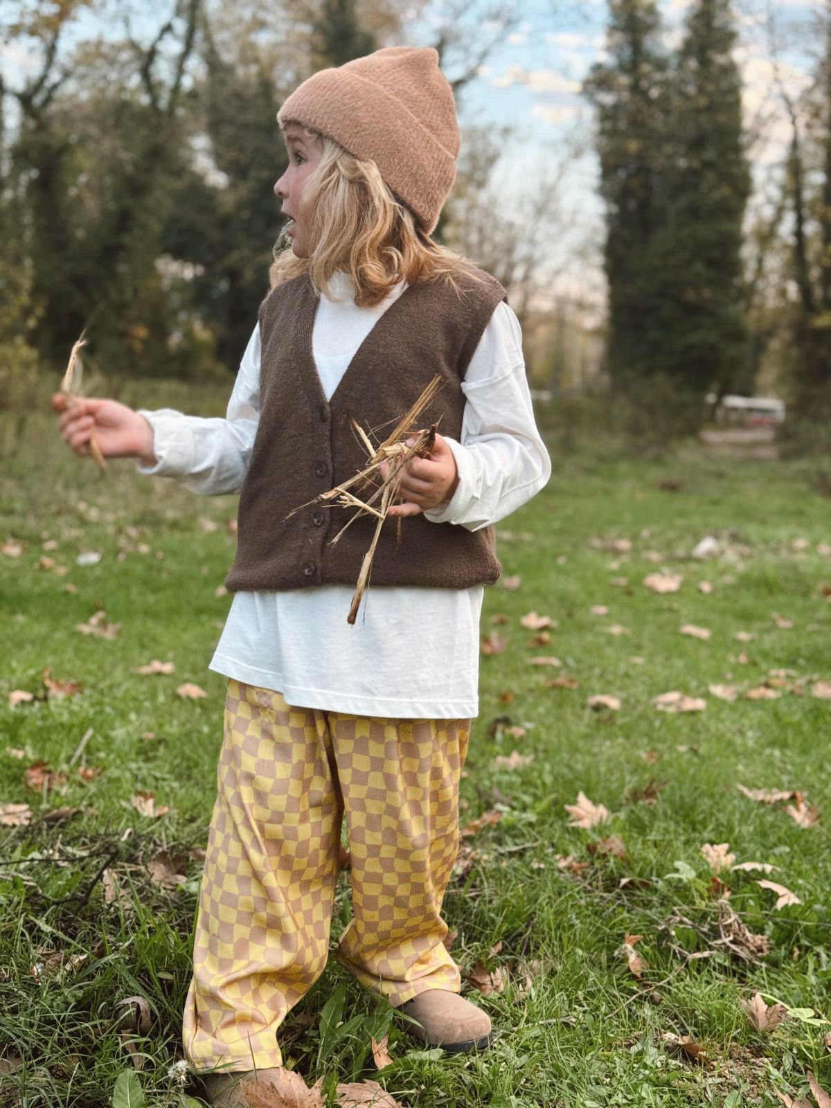 Asimetrik Damalı Relaxed Pantolon