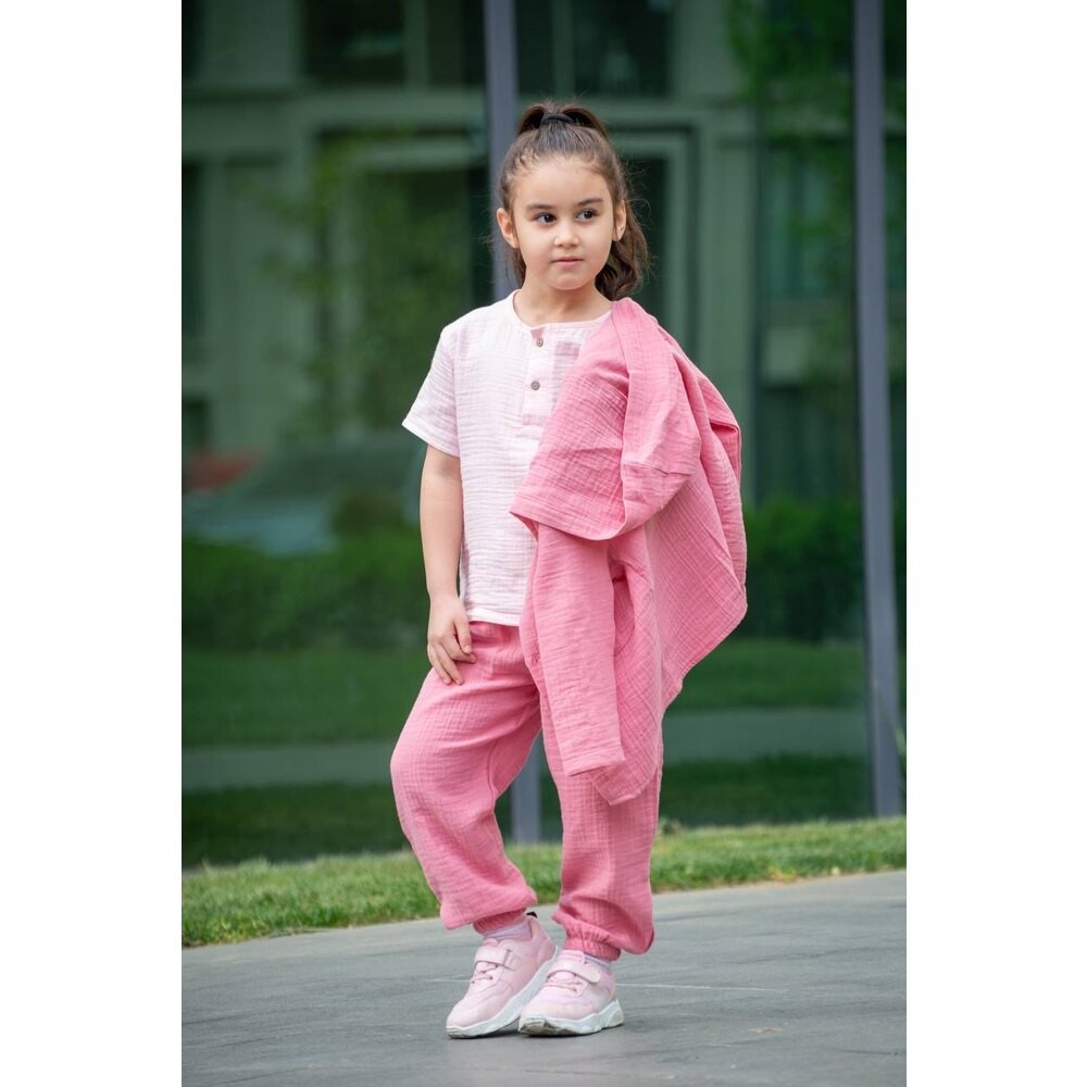 Pembe Üçlü Müslin Set