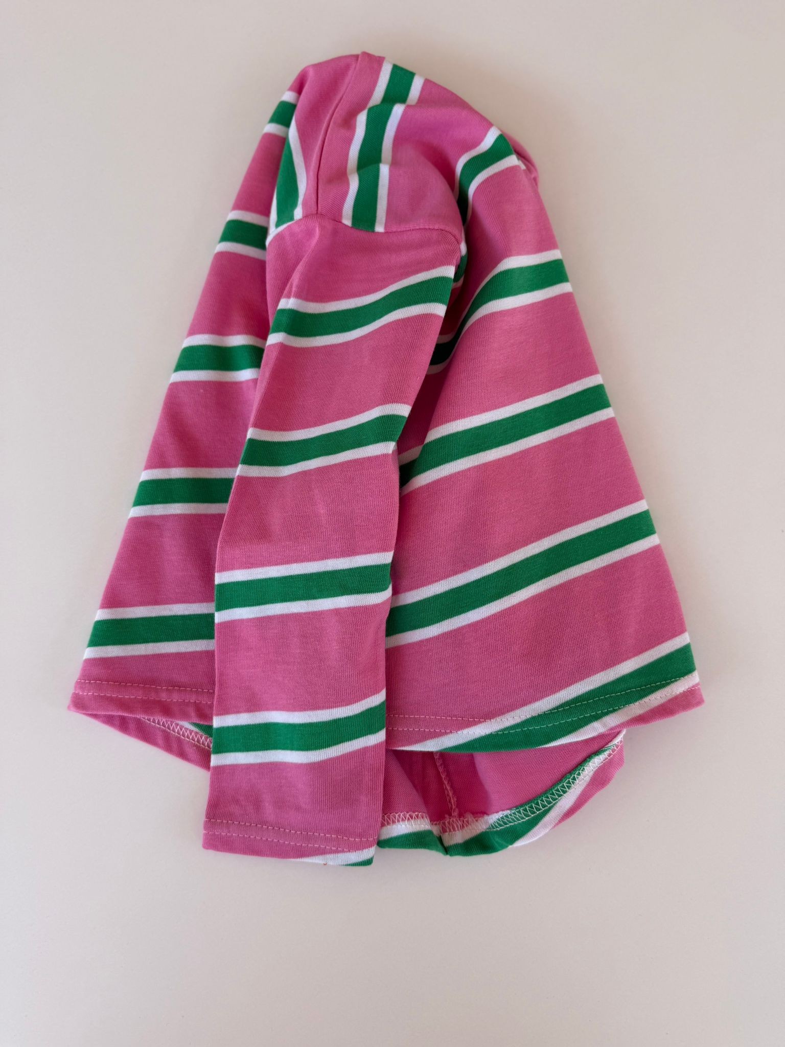 Pembe Yeşil Şerit İki İp Oversize Tişört