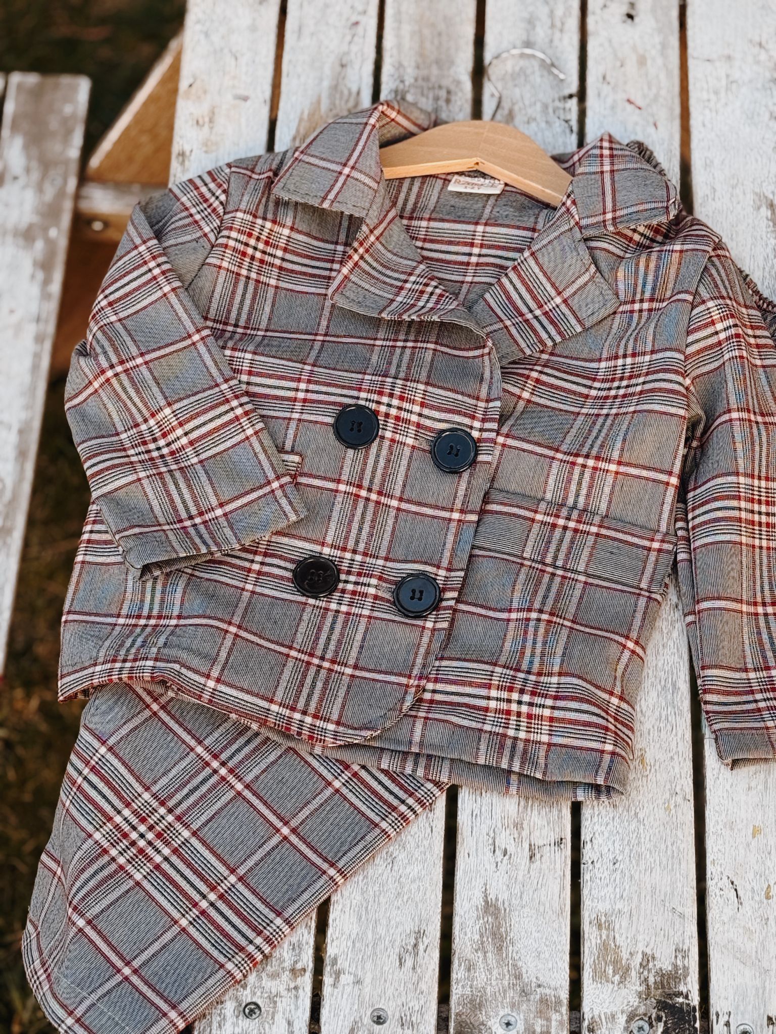 Gri Ekose Detaylı Çocuk Takım Elbise