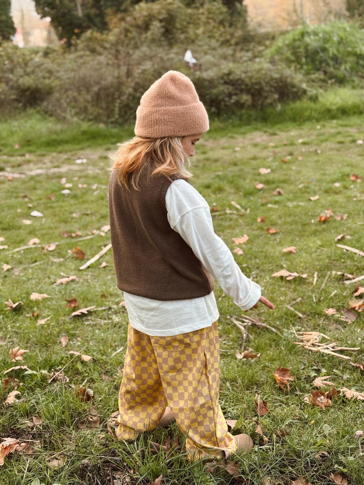 Asimetrik Damalı Relaxed Pantolon