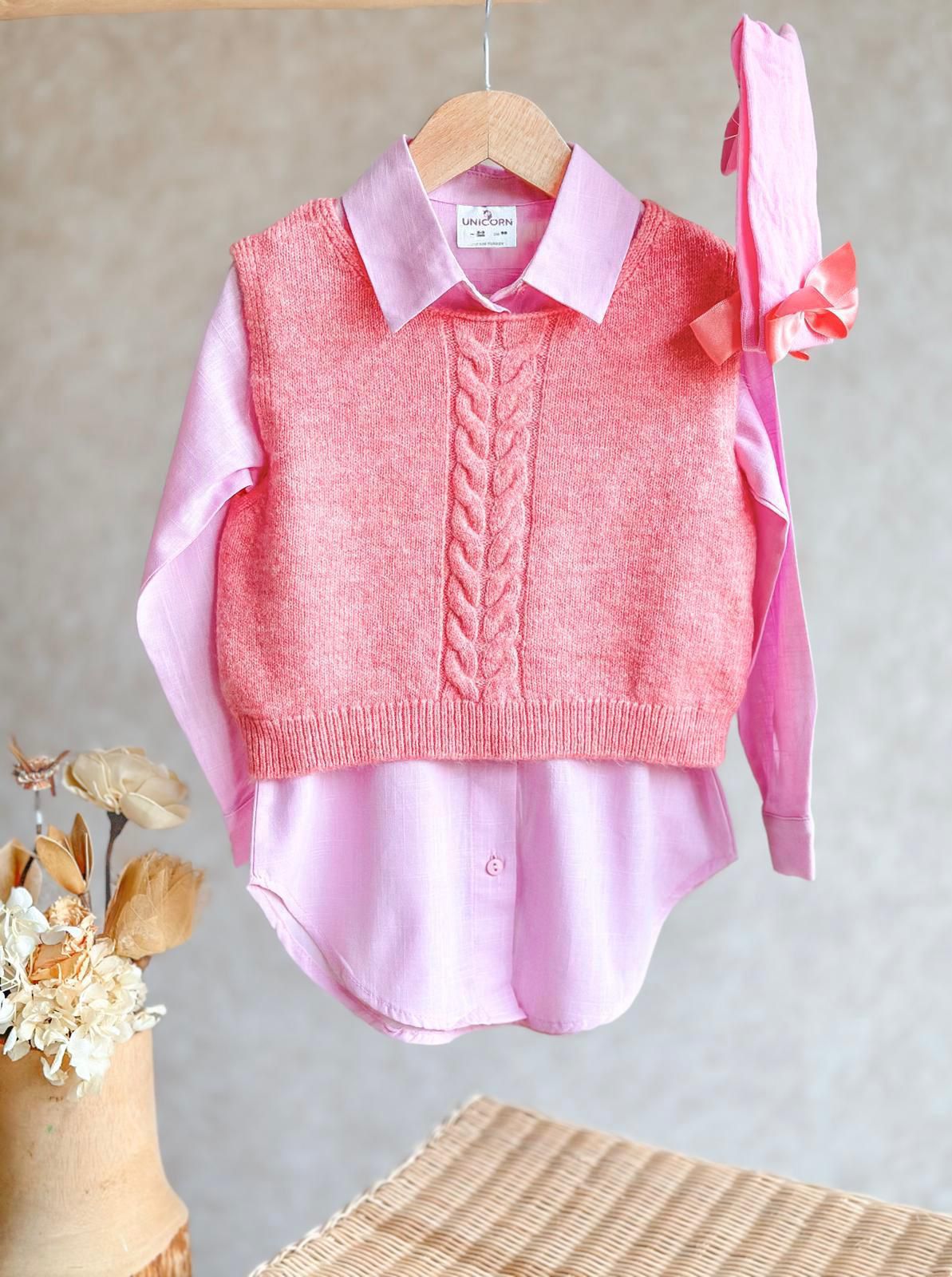 PİNK in PİNK  3 PARÇA GÖMLEK, SÜVETER, ÇORAP SETİ