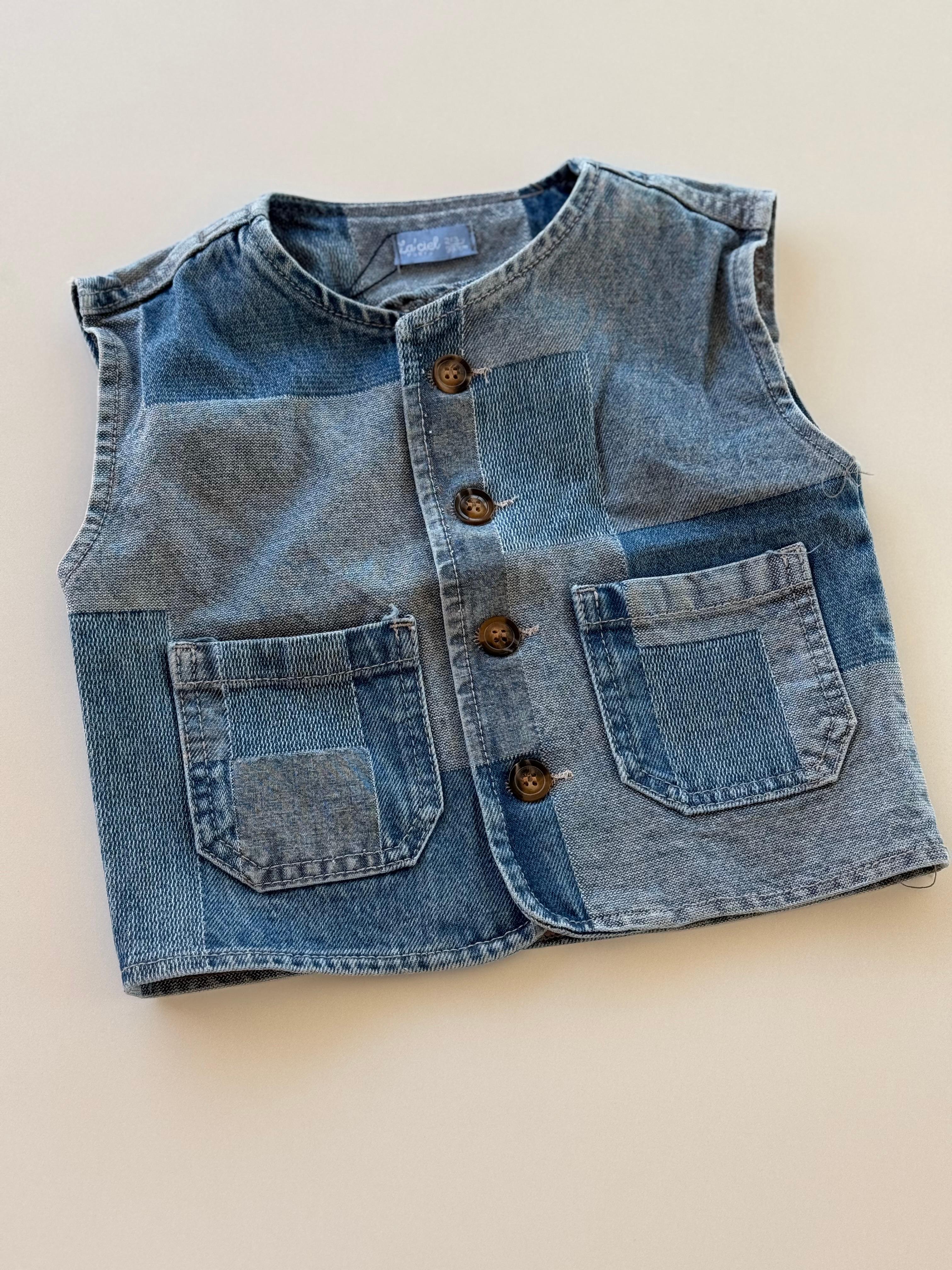 Parçalı Denim Yelek
