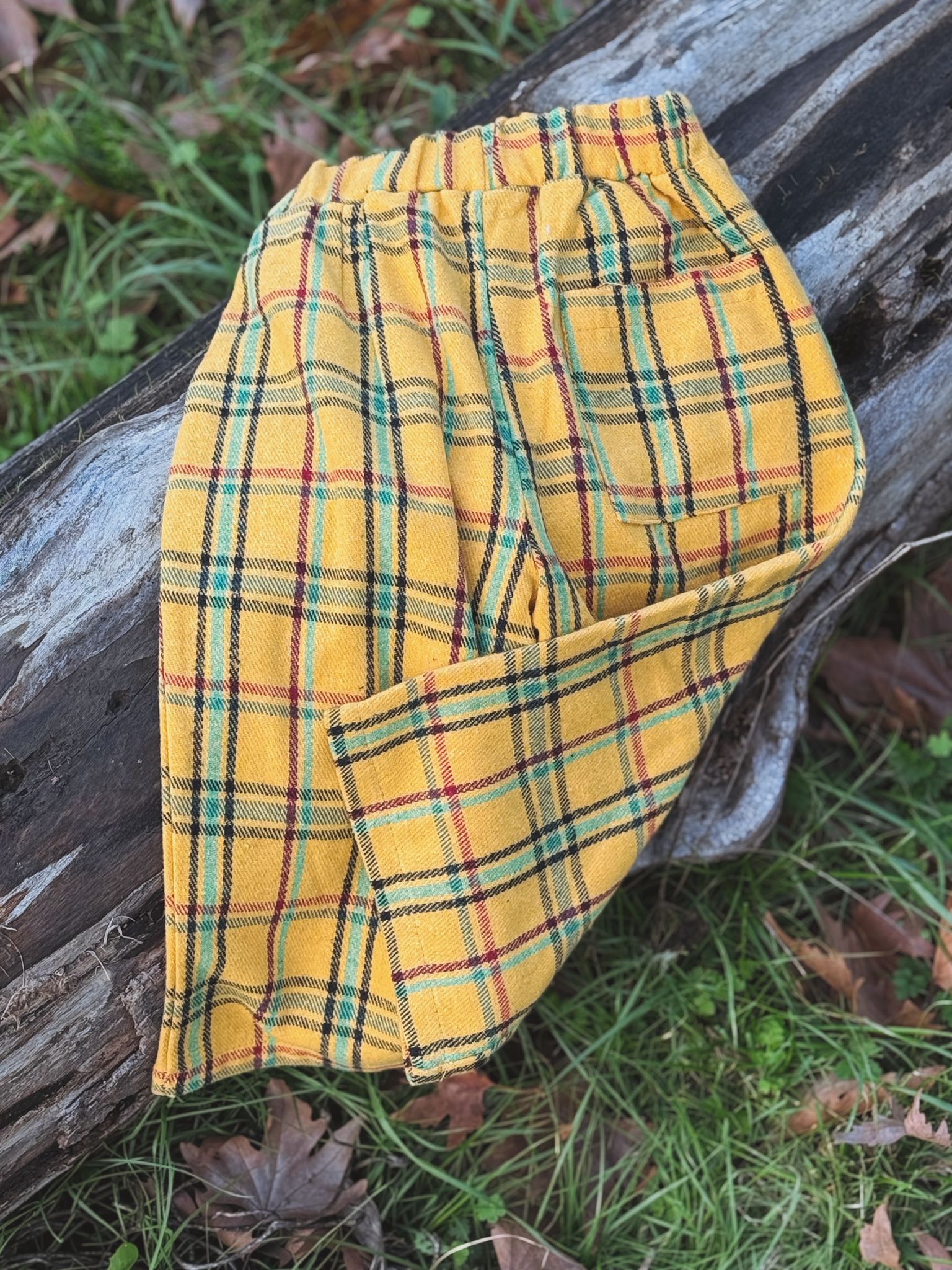 Sarı Ekose Relaxed Pantolon