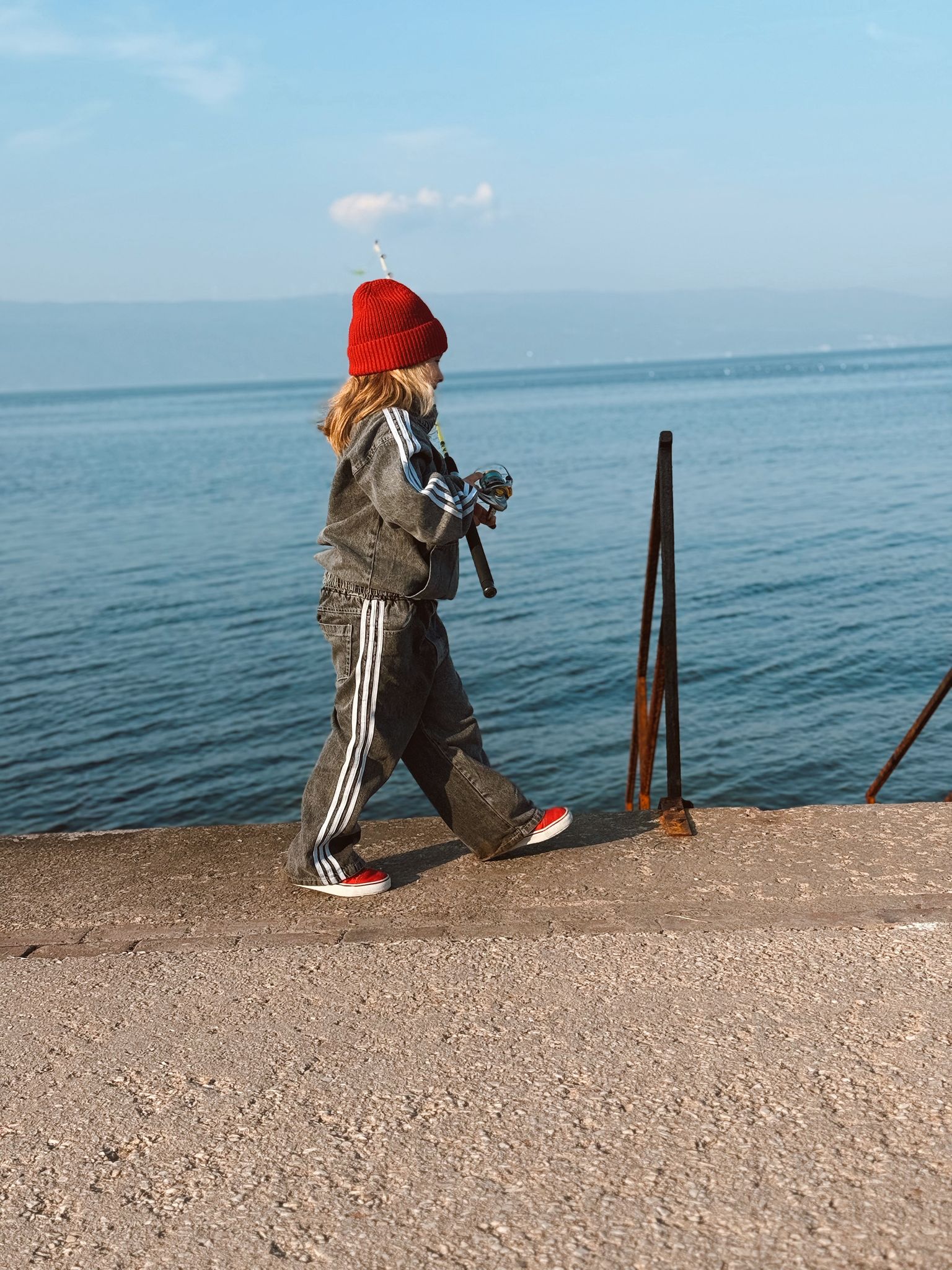 Şeritli Denim Takım Antrasit  