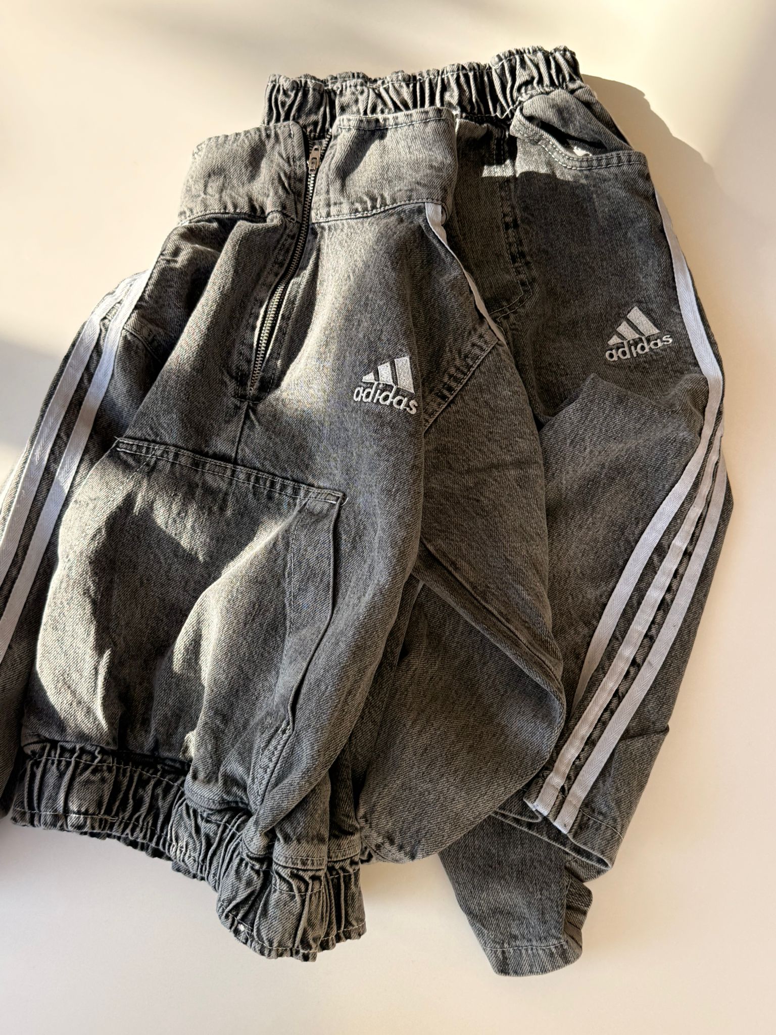 Şeritli Denim Takım Antrasit  