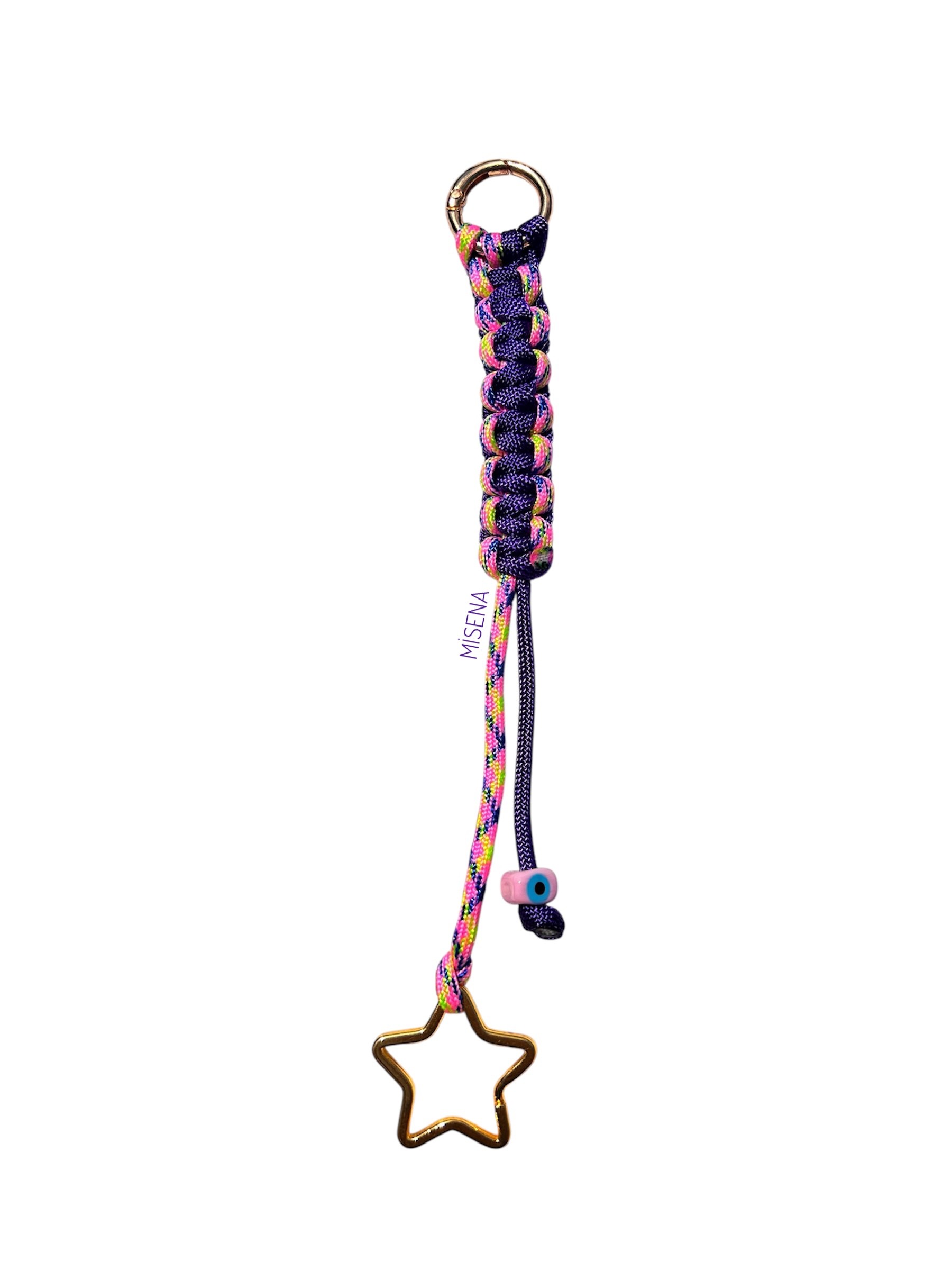 El Yapımı Paracord Anahtarlık Mor Pembe Sarı Aksesuarlı