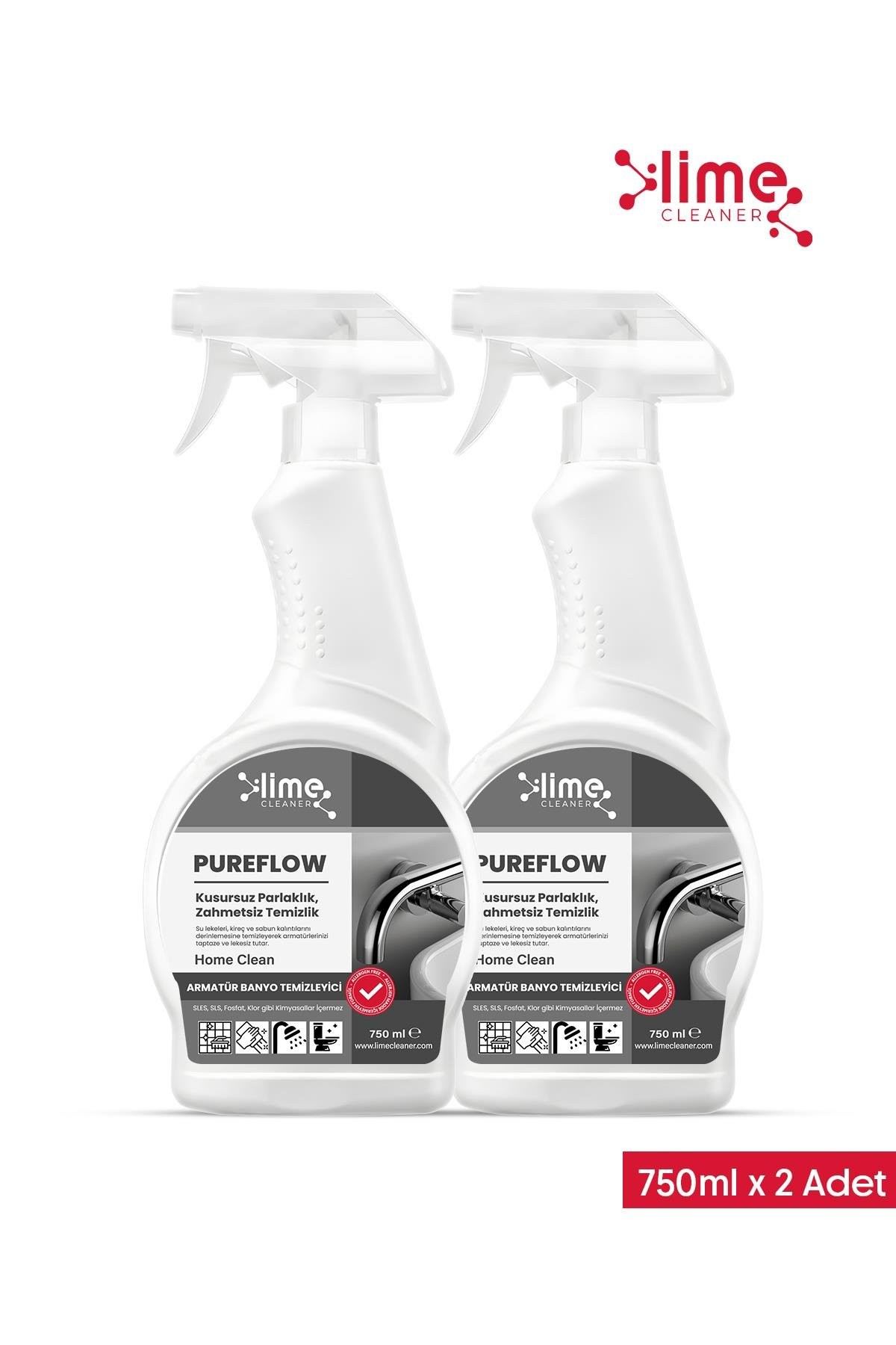 PureFlow Armatür Banyo Temizleyici Kireç ve Leke Sökücü -  Kirece ve Lekelere Karşı Etkili Çözüm! 750 ml x 2 Adet