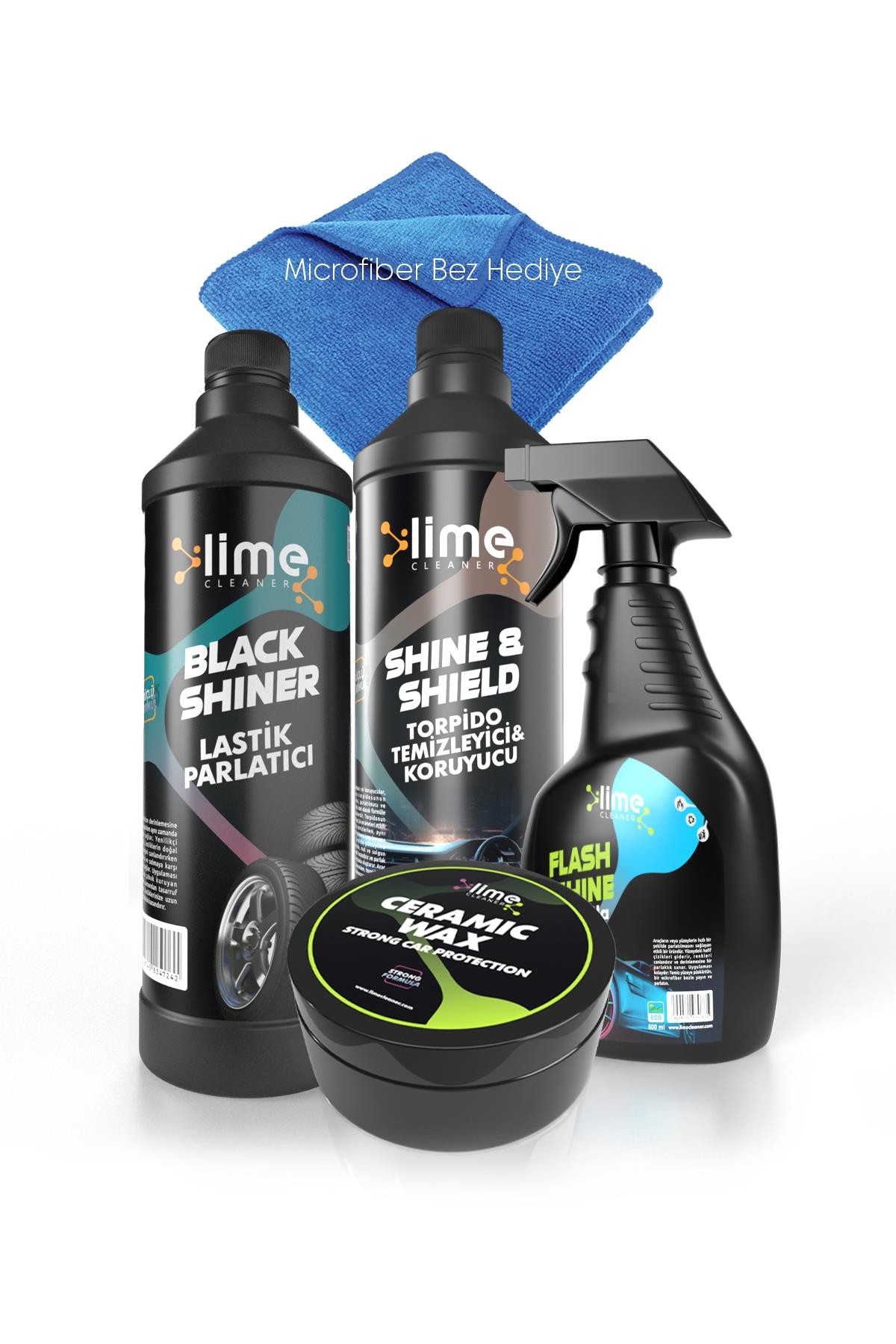 Lime Cleaner Torpido Temizleyici ve Koruyucu, Lastik Parlatıcı, Seramik Wax, Hızlı Cila 4'lü Avantajlı Set Paket