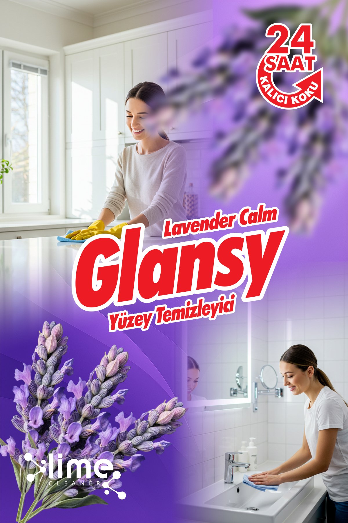 Evde Yenileyici Lavanta Esintisi | Ultra Güçlü Yüzey Temizleyici Antibakteriyel Temizlik