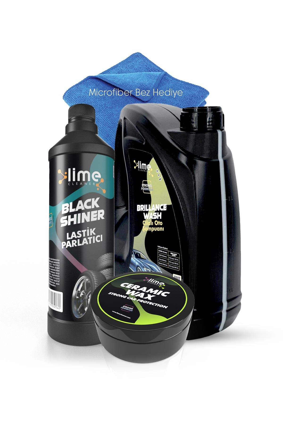 Lime Cleaner Cilalı Oto Şampuan, Lastik Parlatıcı,Ceramic Wax 3'lü Avantajlı Set Paket