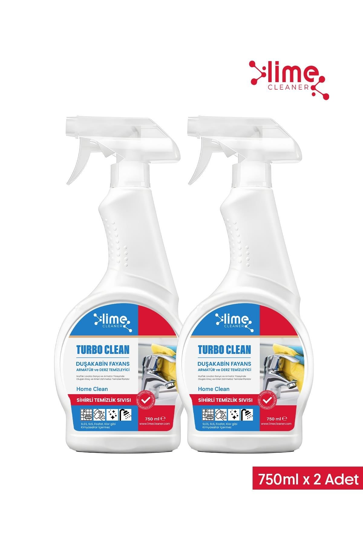Lime Cleaner Turbo Clean Ultra Güçlü Banyo Temizleyici ve Kireç Çözücü Sprey 750 ml x 2 Adet - Sihirli Temizlik  Sıvısı