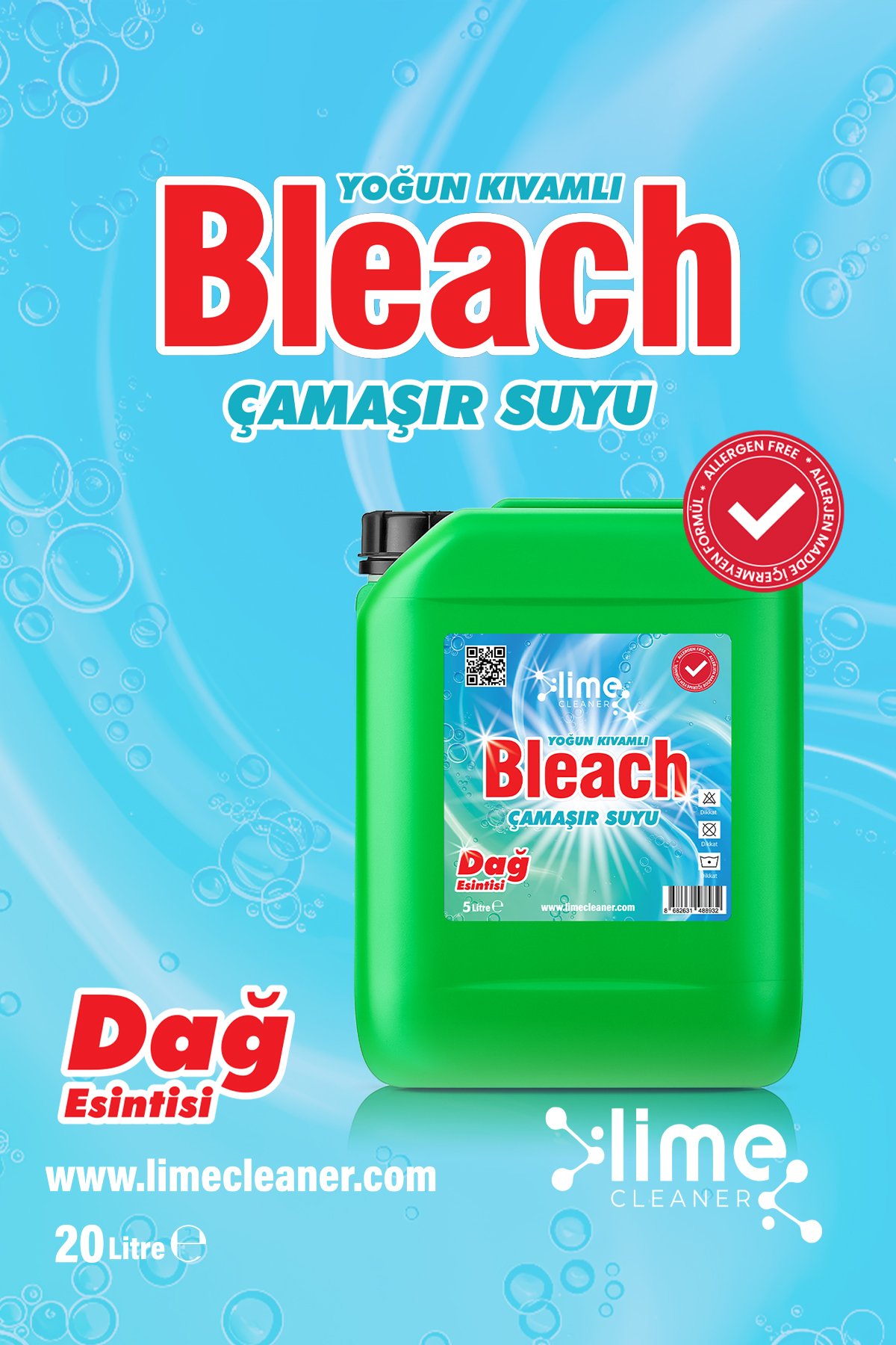 Lime Cleaner Dağ Esintisi Kokulu Yoğun Kıvamlı Çamaşır Suyu 5 Litre