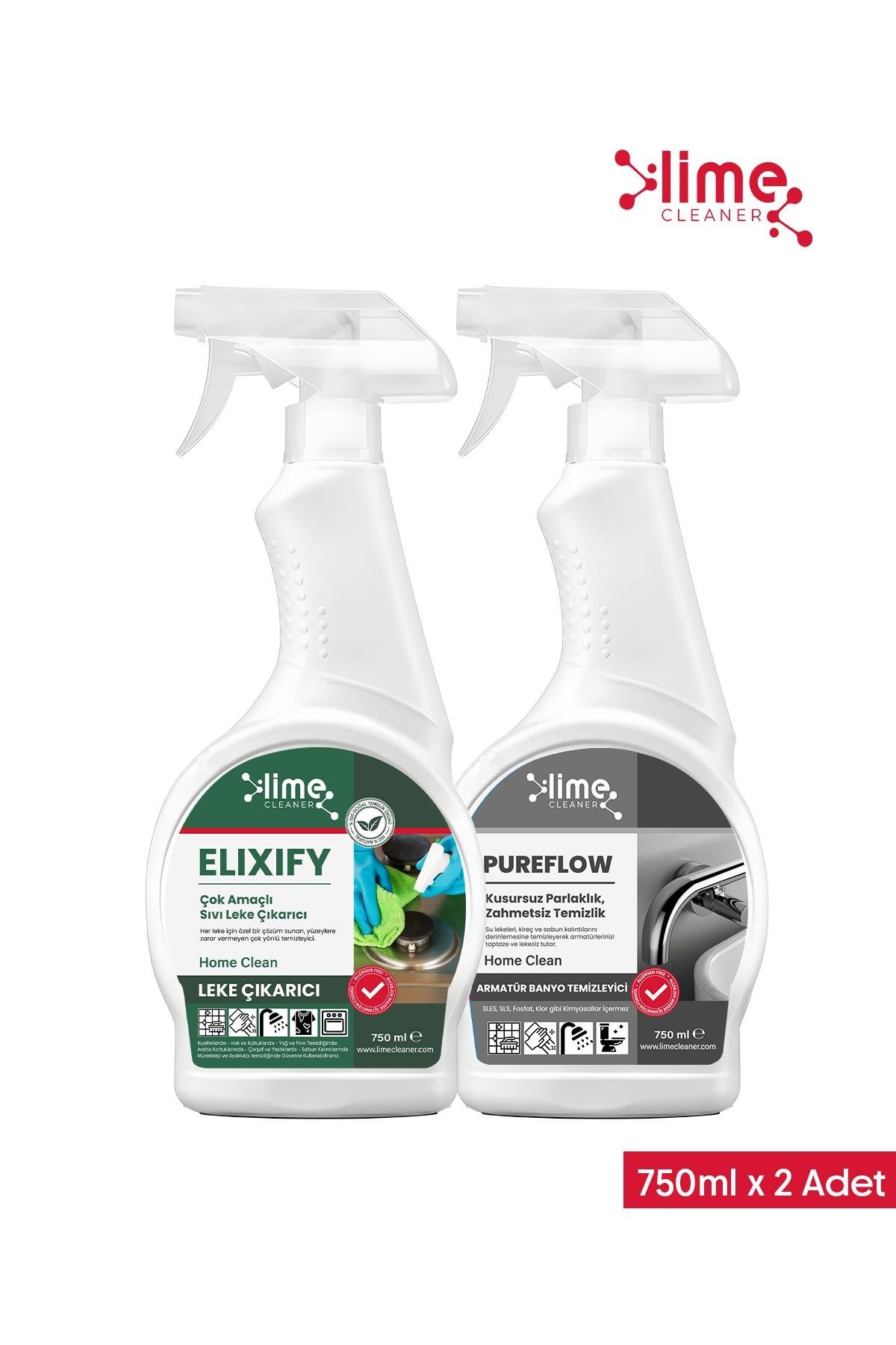Elixify Ultra Güçlü Sıvı Leke Çıkarıcı & PureFlow Banyo Armatür Temizleyici 2'li Paket Avantajlı Fiyat
