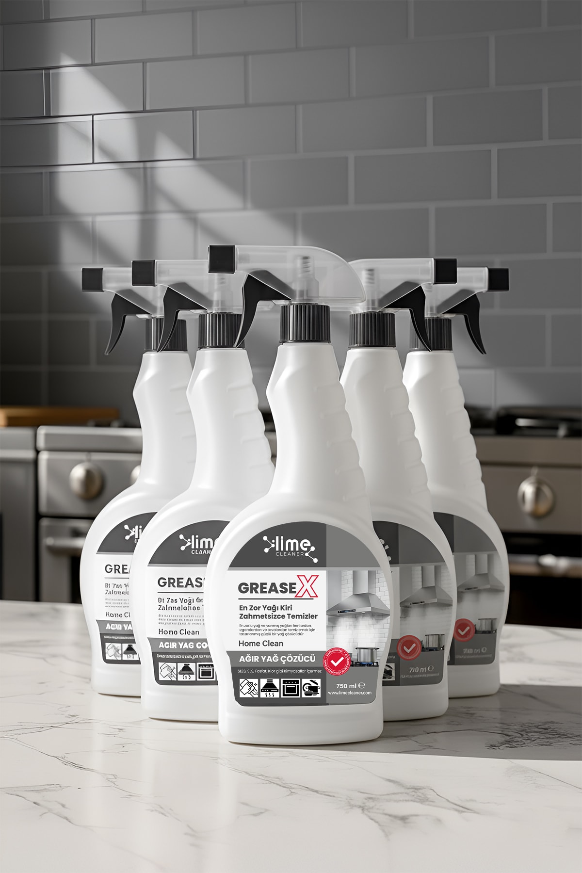 GreaseX Süper Güçlü Yağ Çözücü Sprey Anında Etki Kolay Temizlik - Hızlı ve Etkili Yağ Çözücü 750 ml x 5 Adet