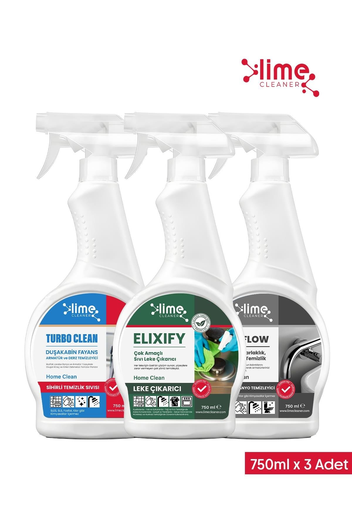 PureFlow Banyo Armatür Temizleyici,Turbo Clean Ultra Güçlü Banyo Temizleyici,Elixify Çok Amaçlı Sıvı Leke Çıkarıcı Seti - 3'lü Ekonomik Paket