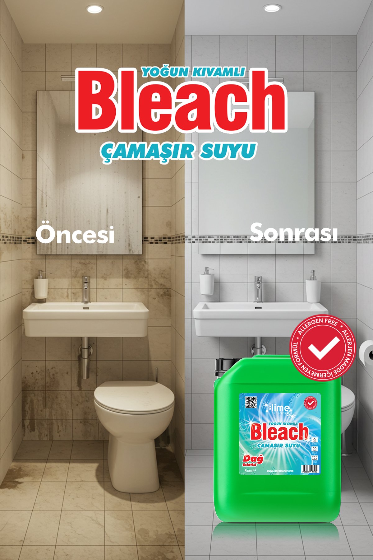 Lime Cleaner Dağ Esintisi Kokulu Yoğun Kıvamlı Çamaşır Suyu 5 Litre