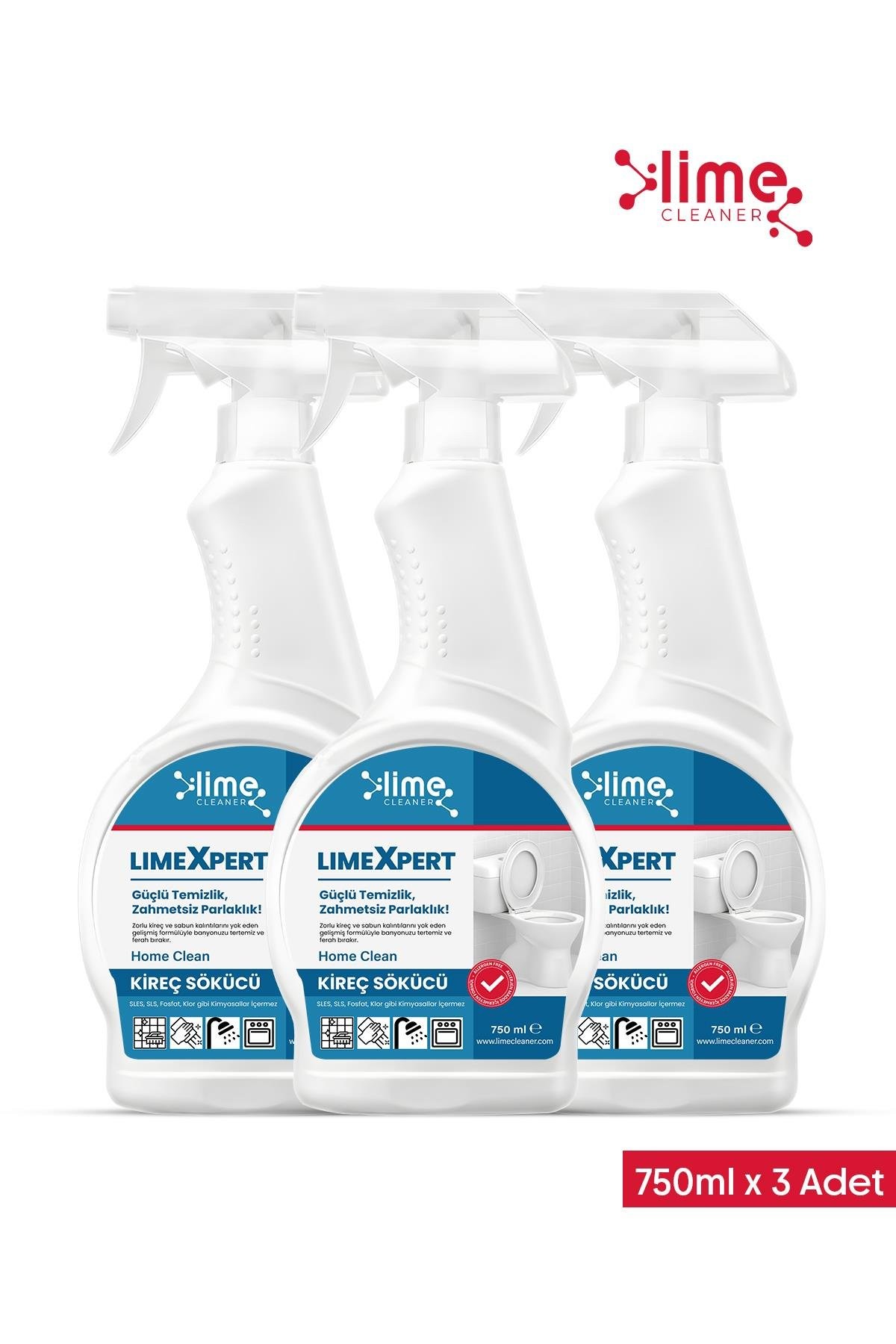 LimeExpert Tuvalet Kireç Sökücü ve Leke Düşmanı -  Limon Asidi ile Etkili Temizlik 750 ml x 3 Adet