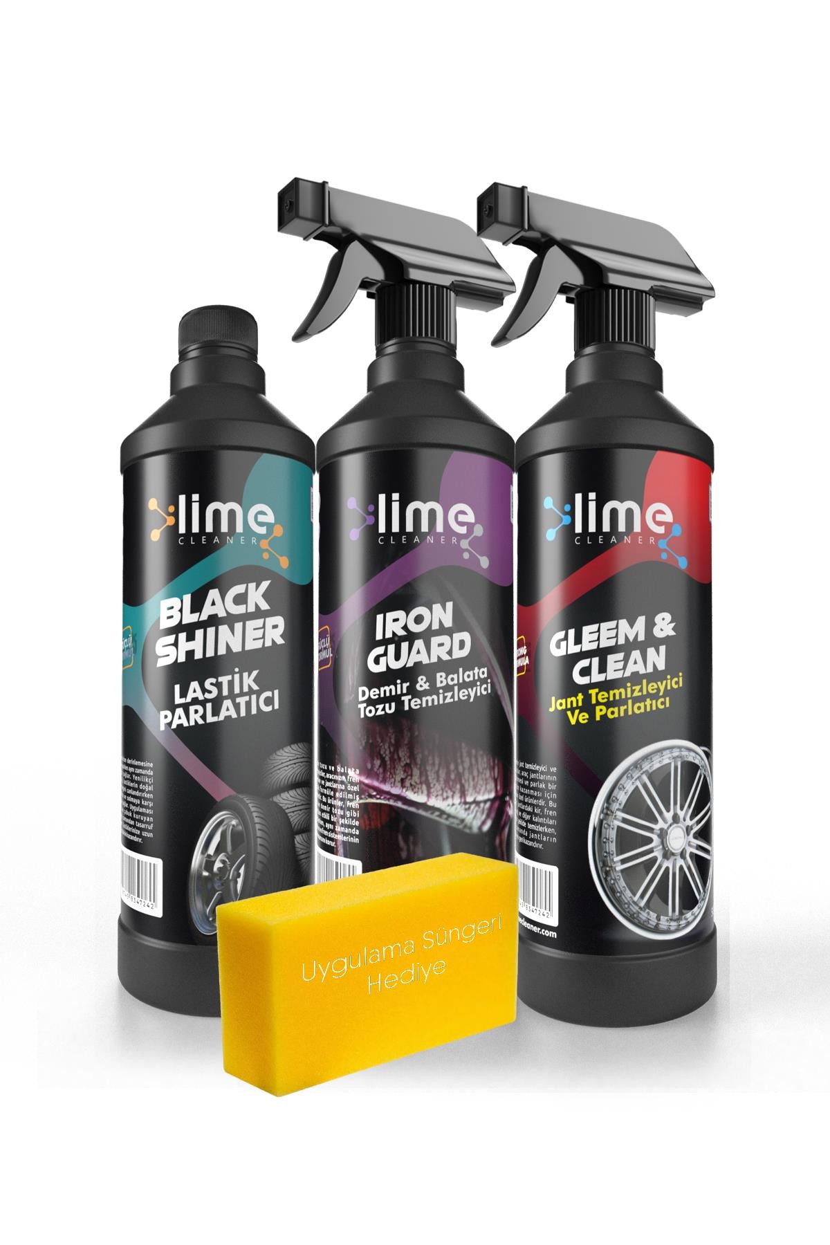 Lime Cleaner Lastik Parlatıcı, Demir ve Balata Tozu Temizleyici, Jant Temizleyici ve Parlatıcı 3'lü Avantajlı Set Paket