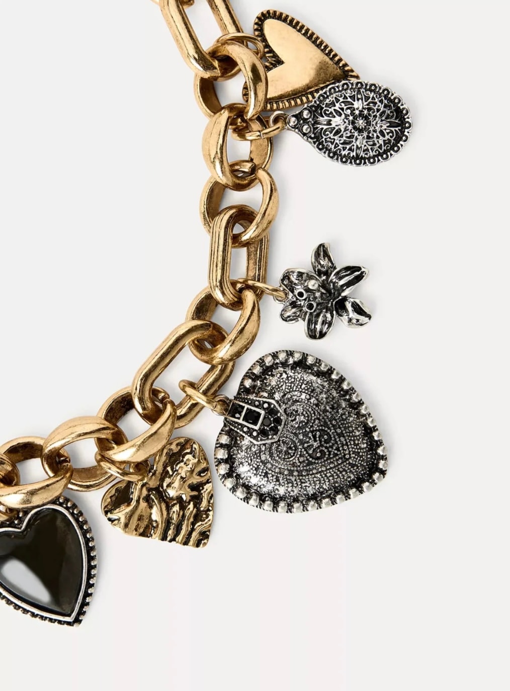 Gold & Gümüş Kalp Charm Kolye