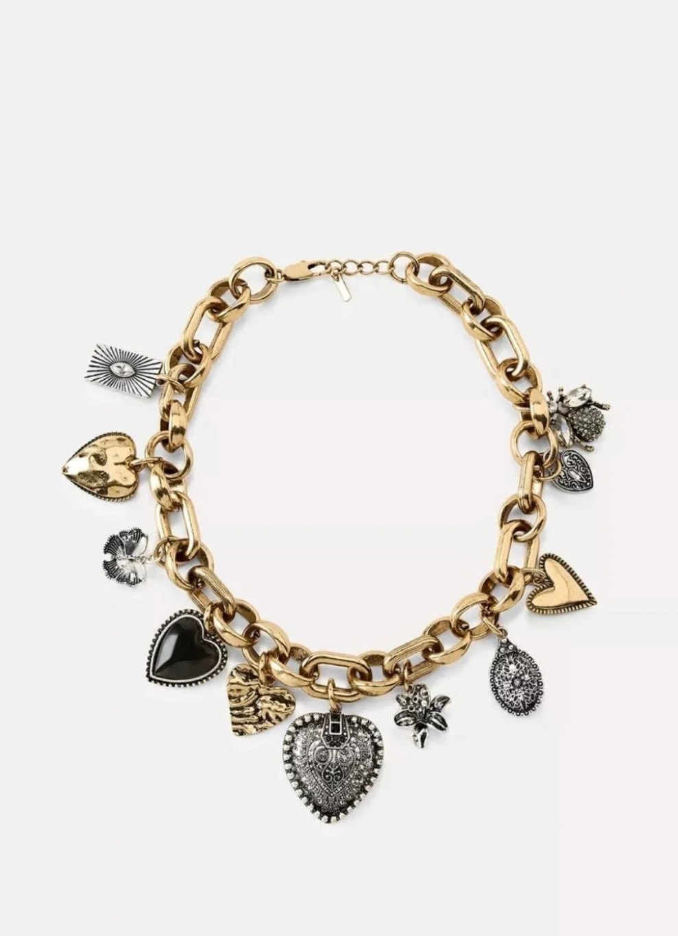 Gold & Gümüş Kalp Charm Kolye