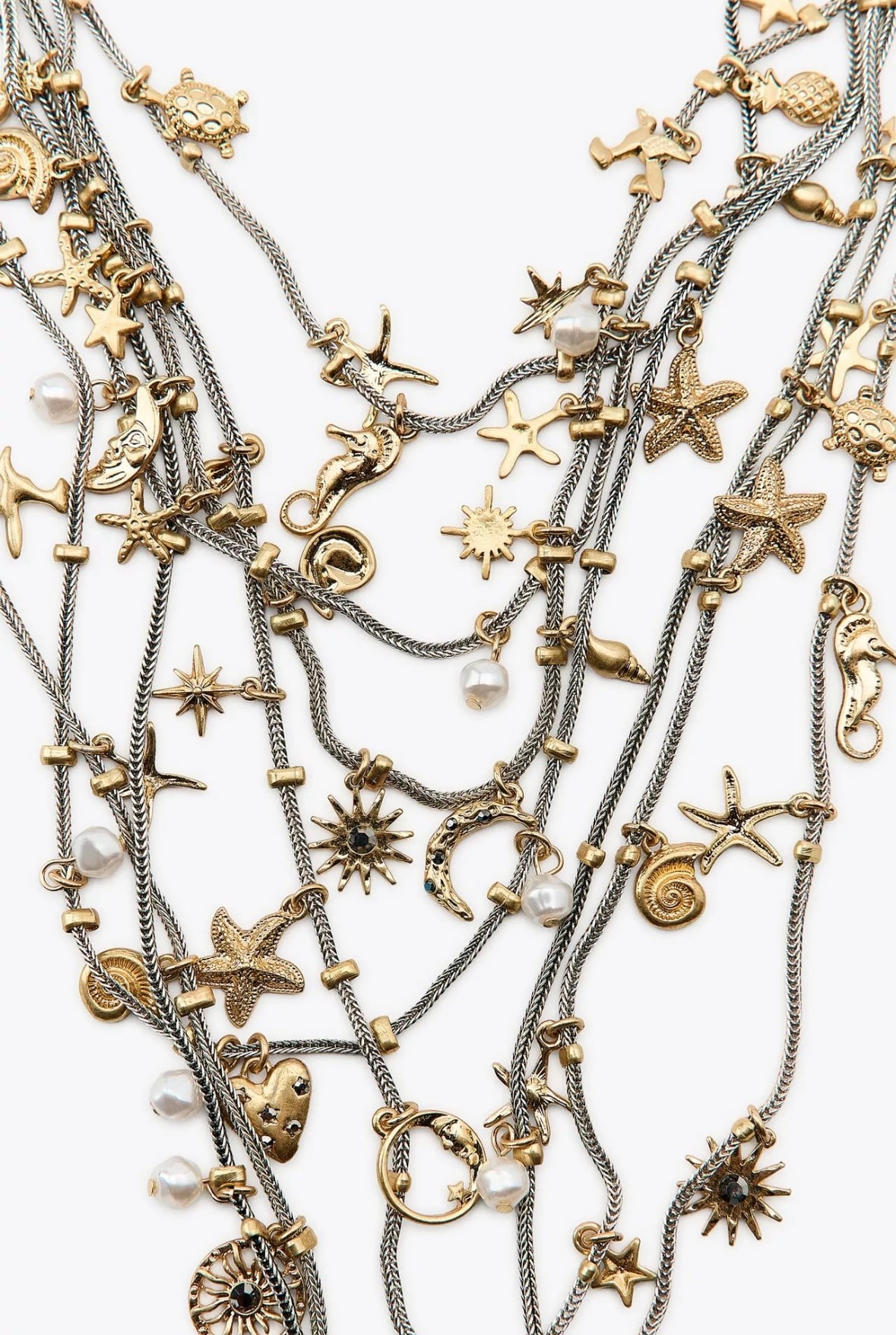 Çoklu Charm Gold & Gümüş Kadın Kolye 