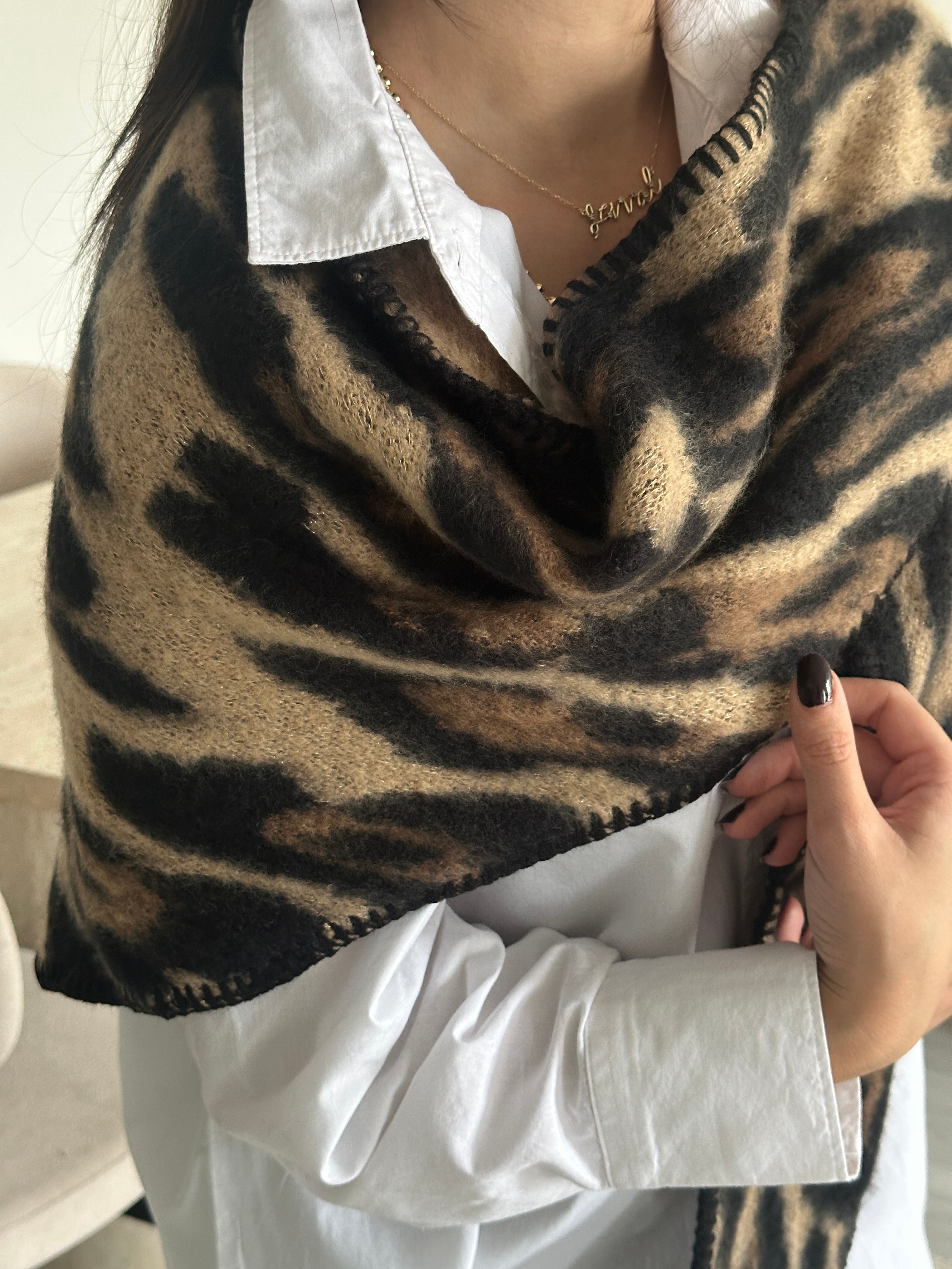 Leopar Üçgen Premium Şal Atkı