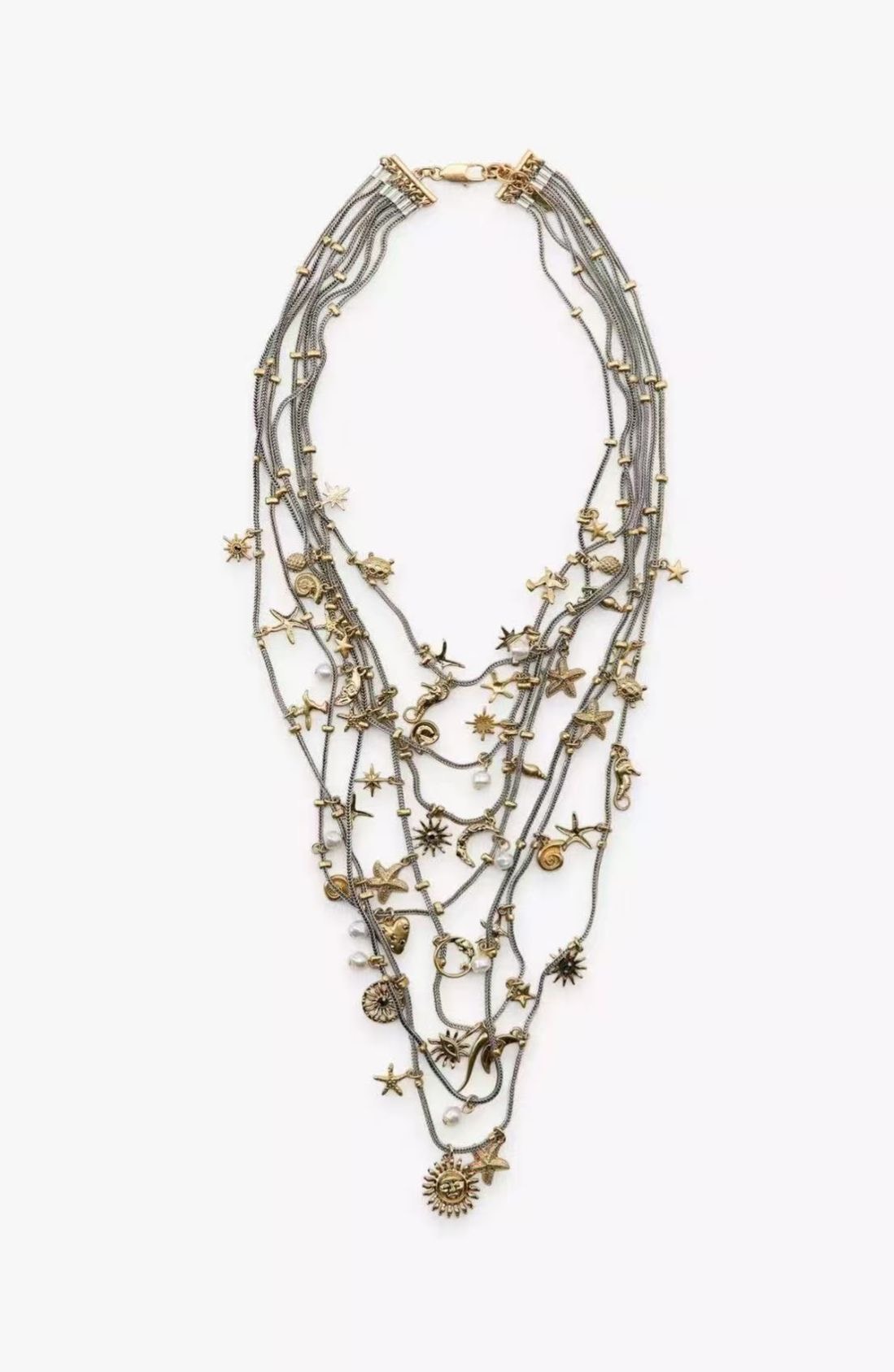 Çoklu Charm Gold & Gümüş Kadın Kolye 