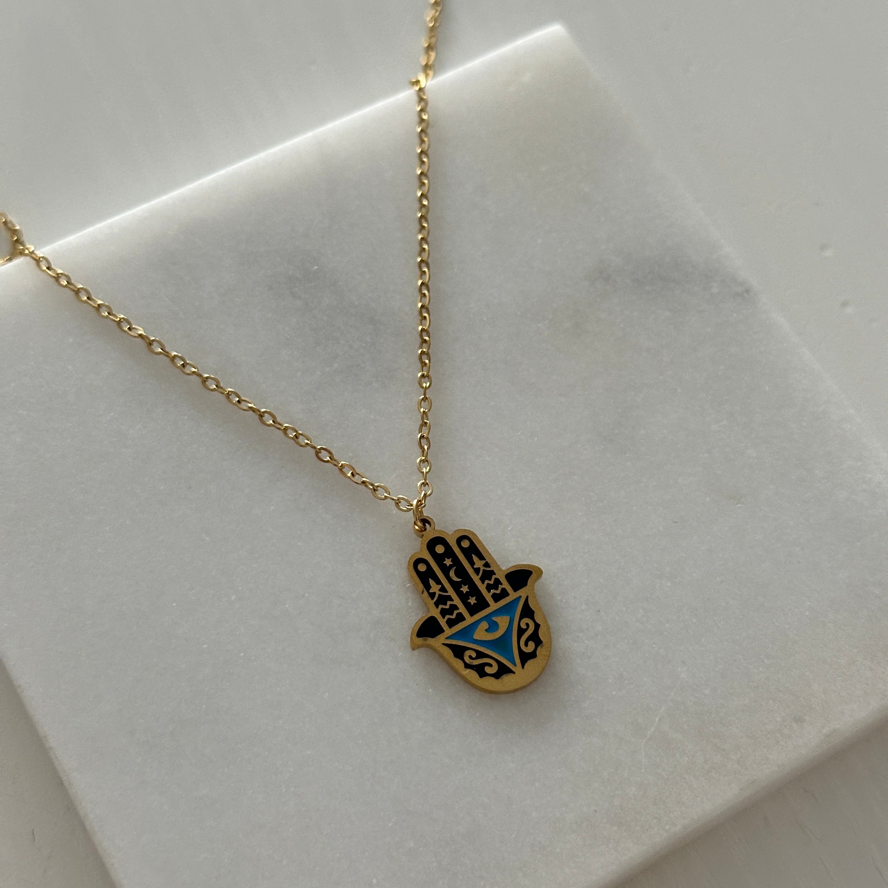Hamsa Fatma Ana Eli Çelik Kolye
