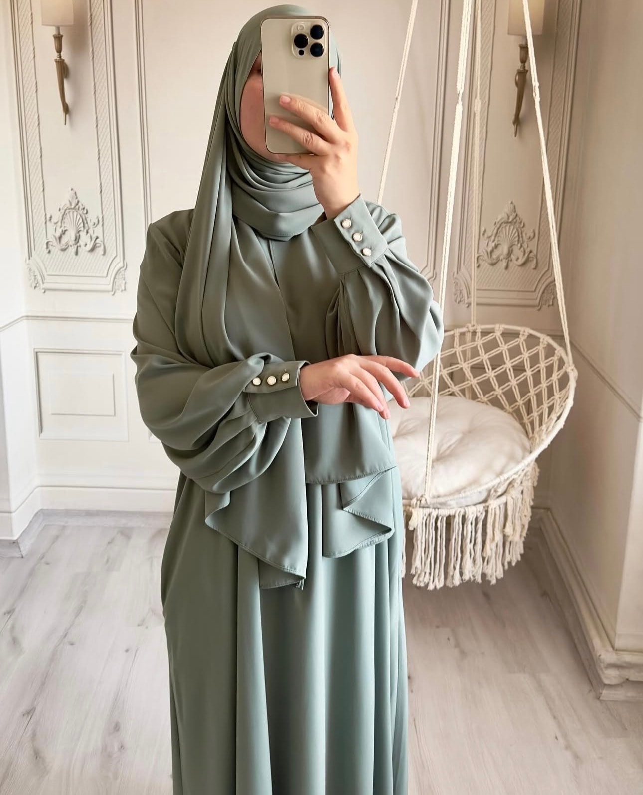 Outlet Kol Düğmeli Elbise-Çağla