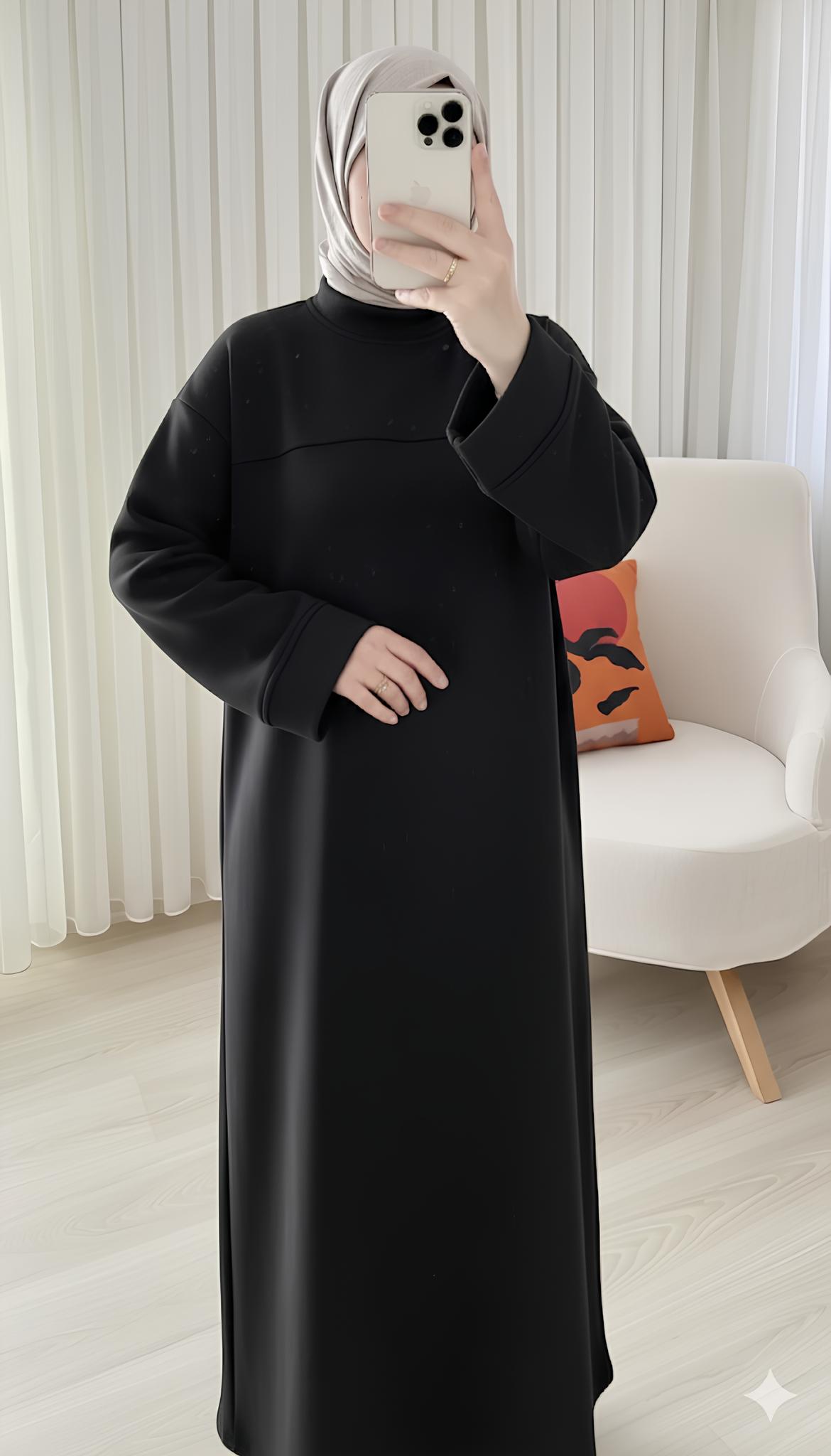 Şardonlu Sweat Elbise - SİYAH