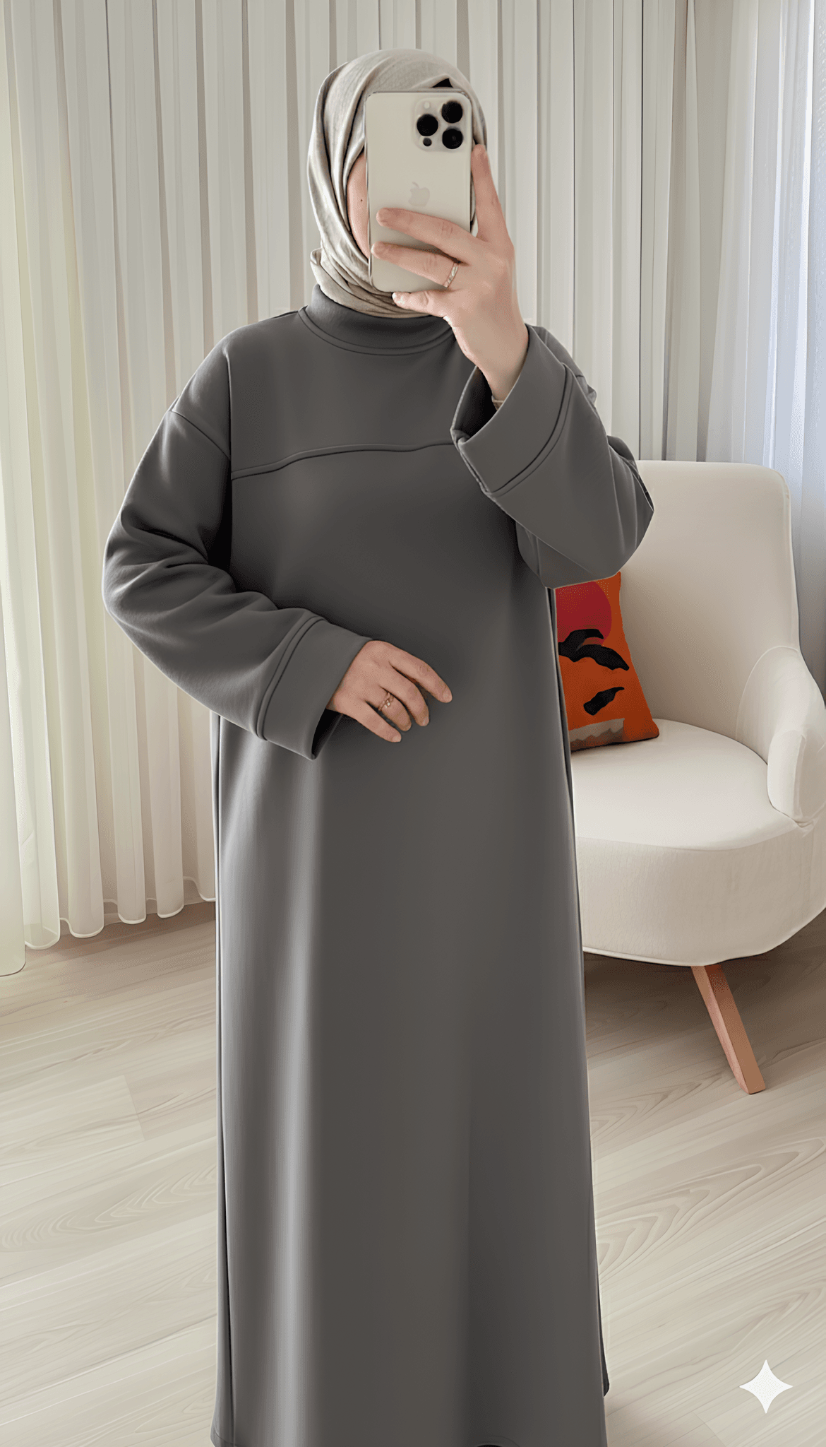 Şardonlu Sweat Elbise - GRİ
