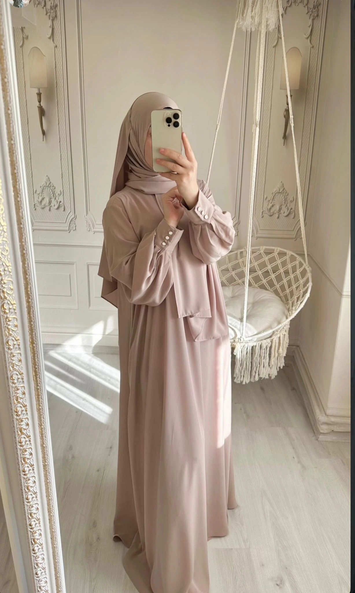 Kol Düğmeli Elbise Ferace - BEJ