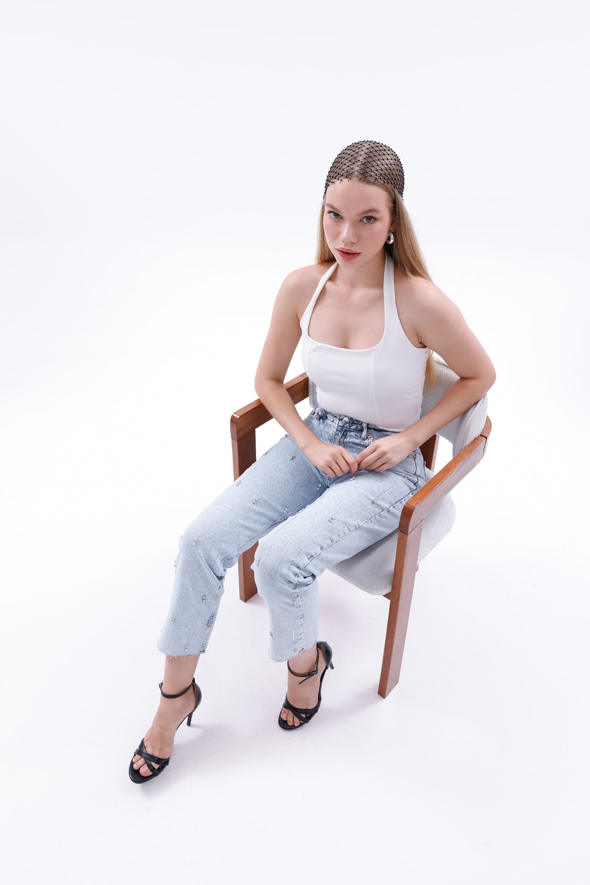 Yüksek Bel Parlak Beyoğlu Taşlı Denim Jean