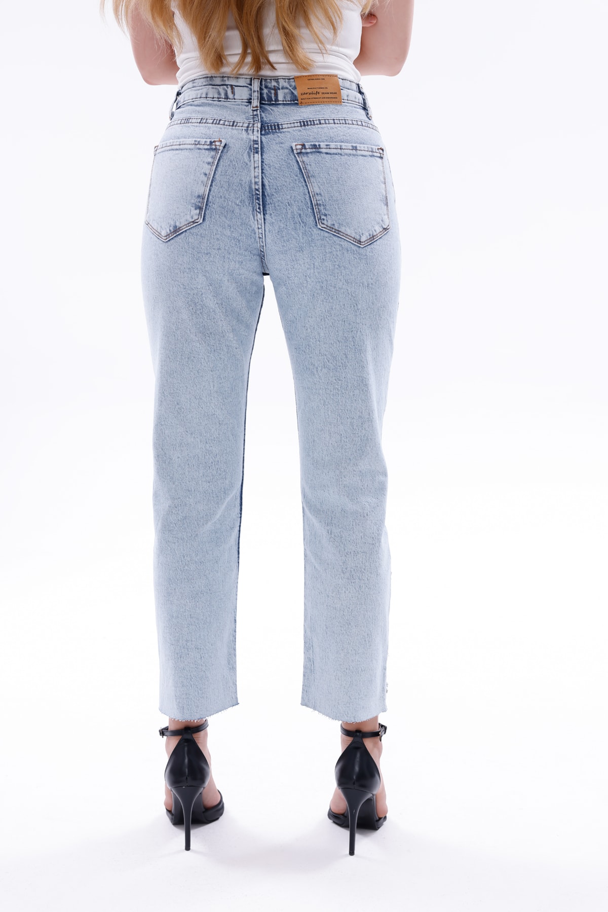 Yüksek Bel Parlak Beyoğlu Taşlı Denim Jean