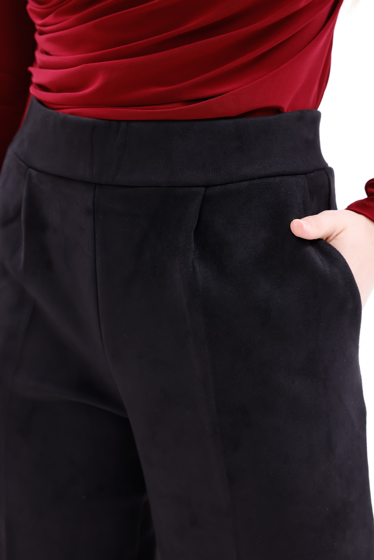 Yüksek Bel Geniş Paça Süet Pantolon