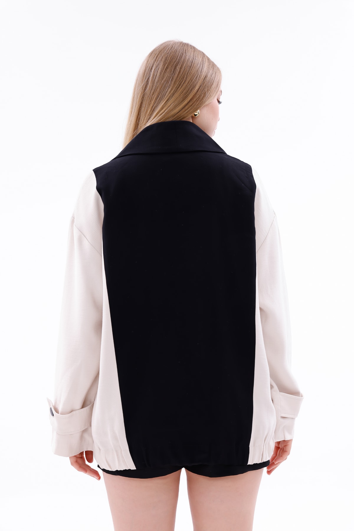 Oversize Kontrast Detaylı Ceket – Siyah Ekru