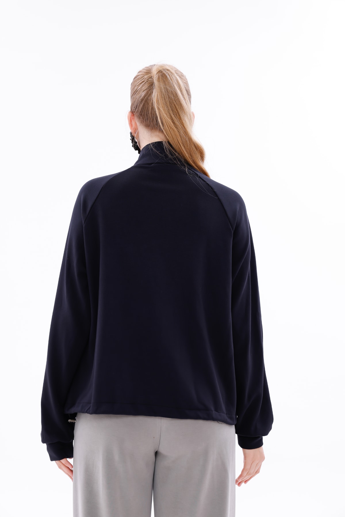 Lacivert Modal Kumaş Çift Çepli Sweatshirt