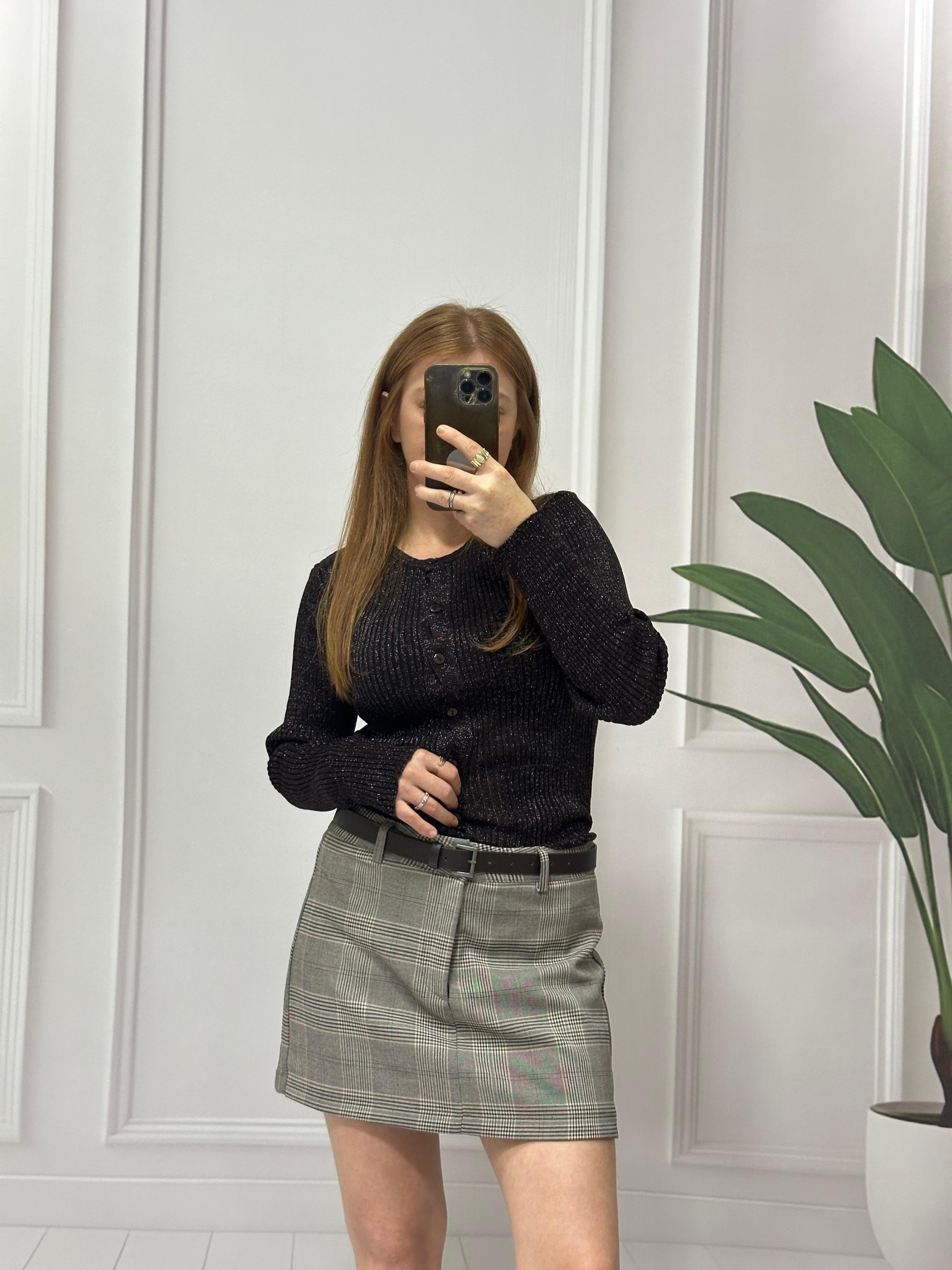 Ekose Desenli Kemer Dahil Şort Etek