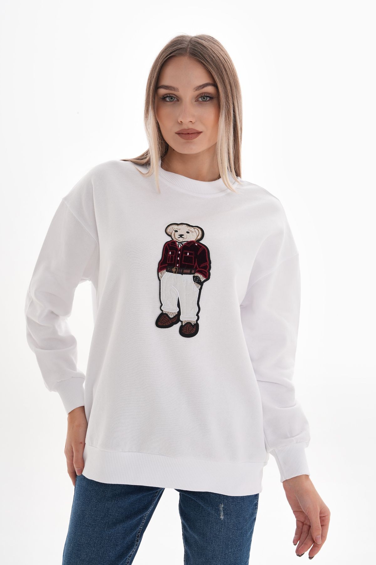 Ayıcık Nakış İki İplik Sweatshirt