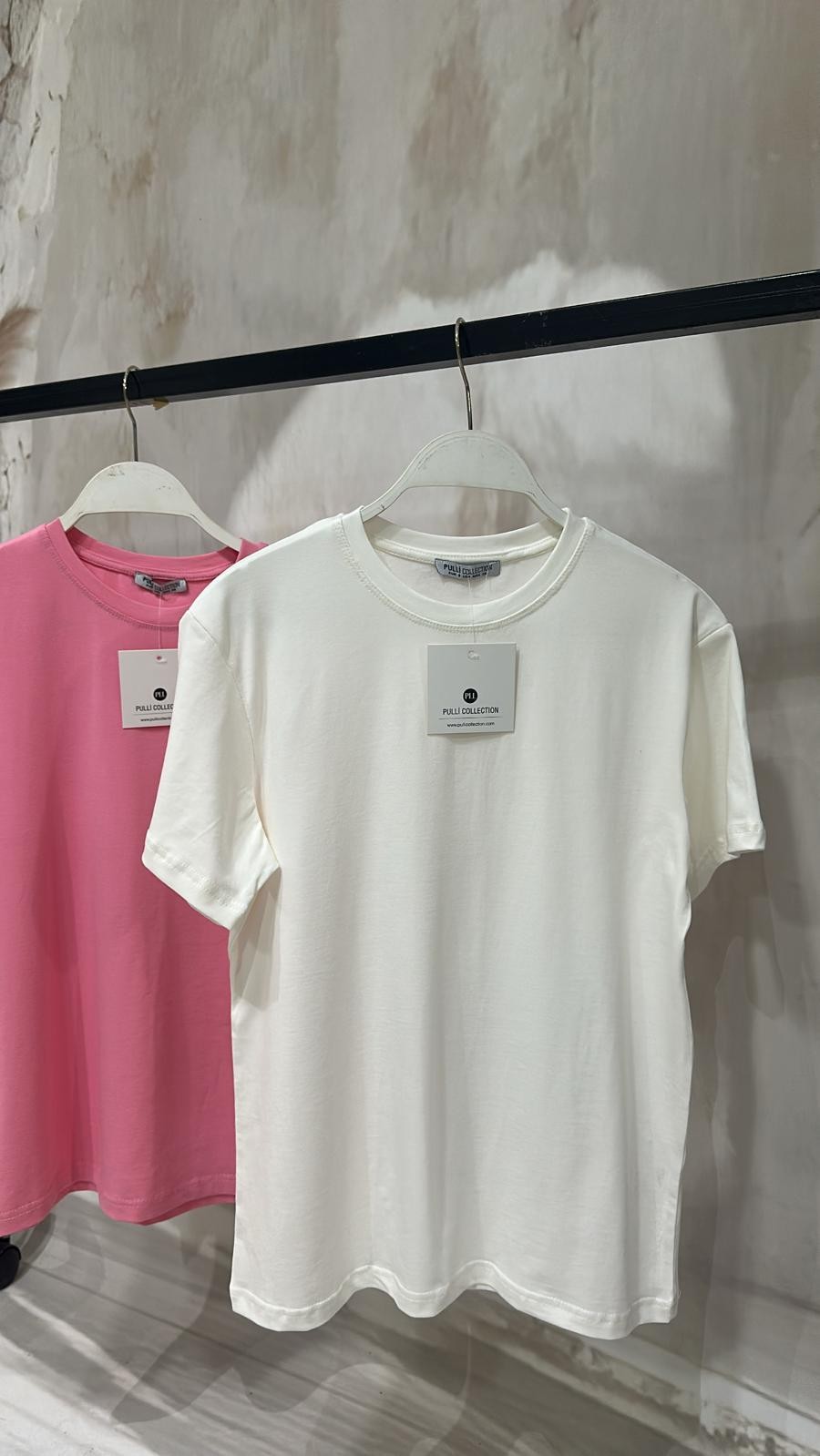 Konforlu Tam Kalıp Pembe & Ekru Basic Tişört İkili