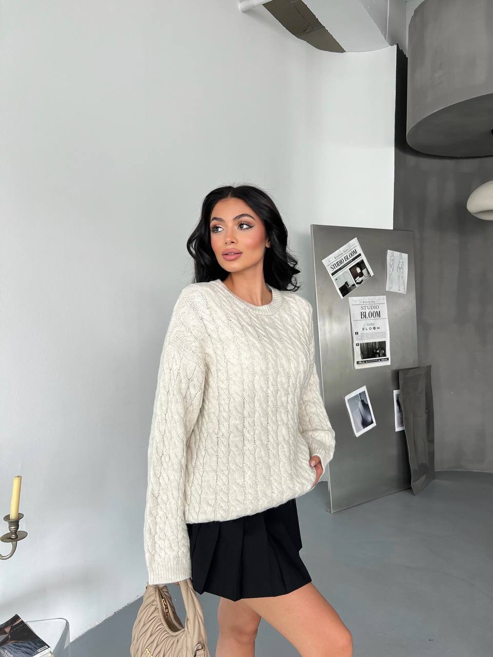 Kalın Örgü Oversize Triko Kazak - Ekru