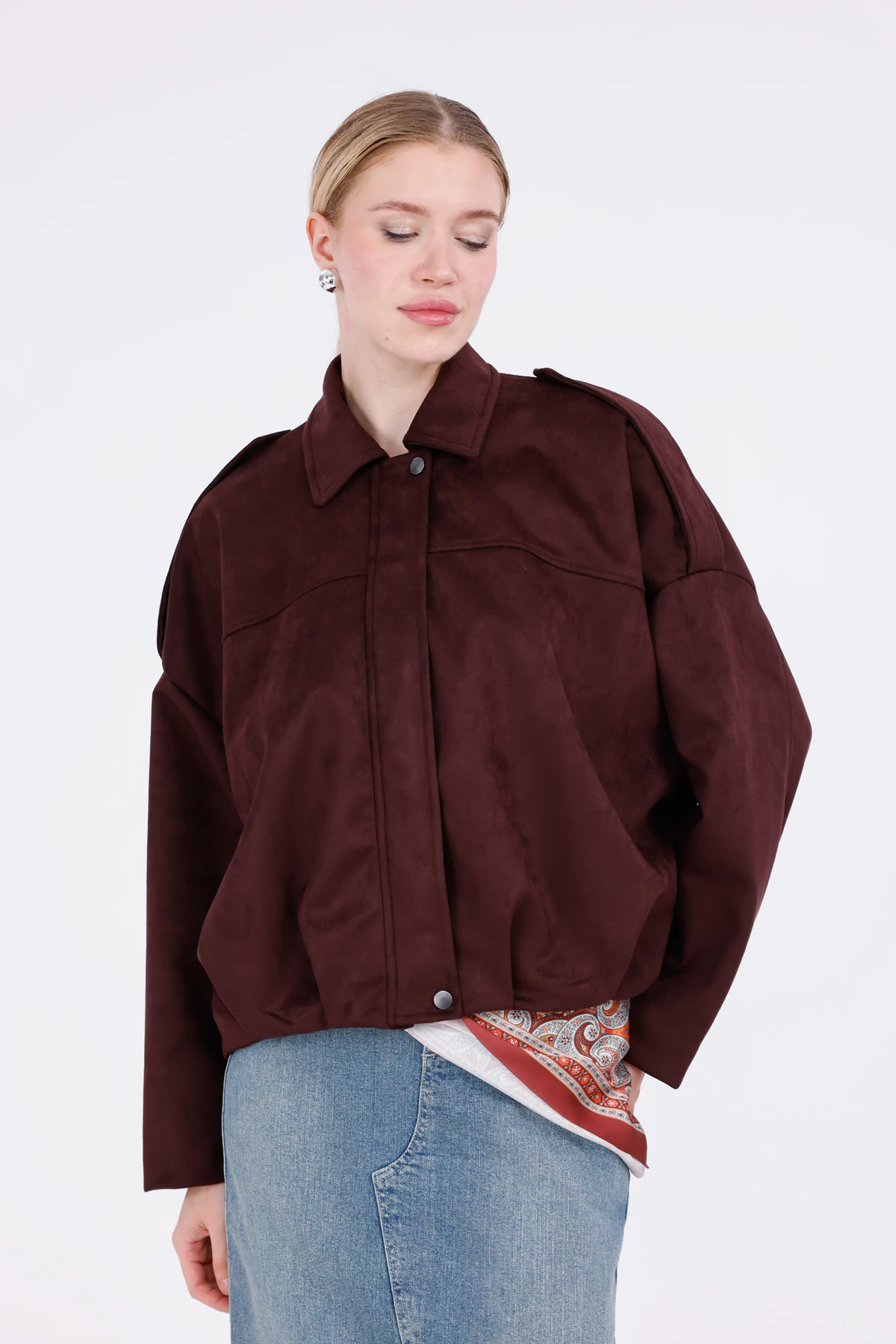 Oversize Süet Bomber Ceket