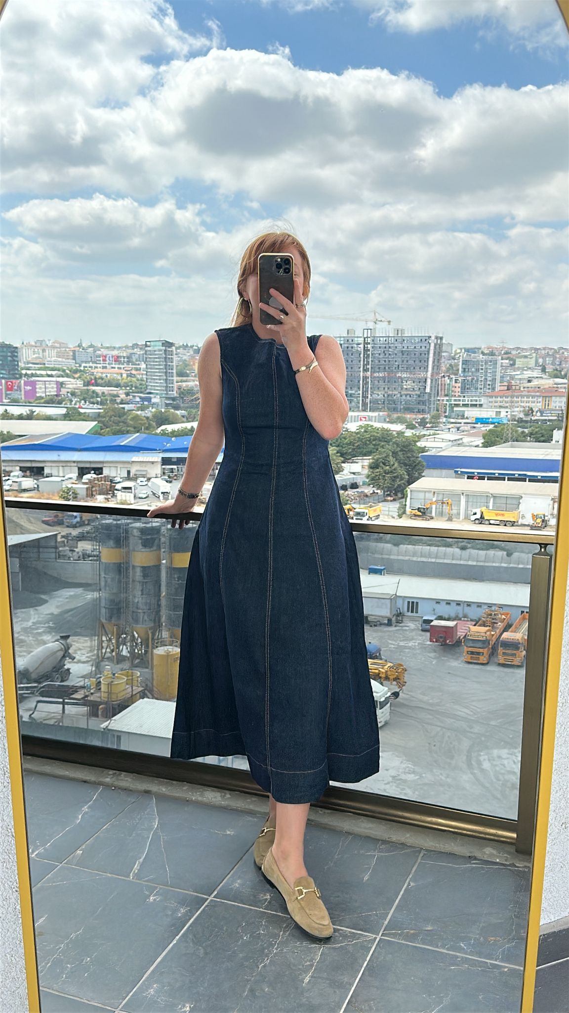Premium Denim Jean Uzun Kot Elbise