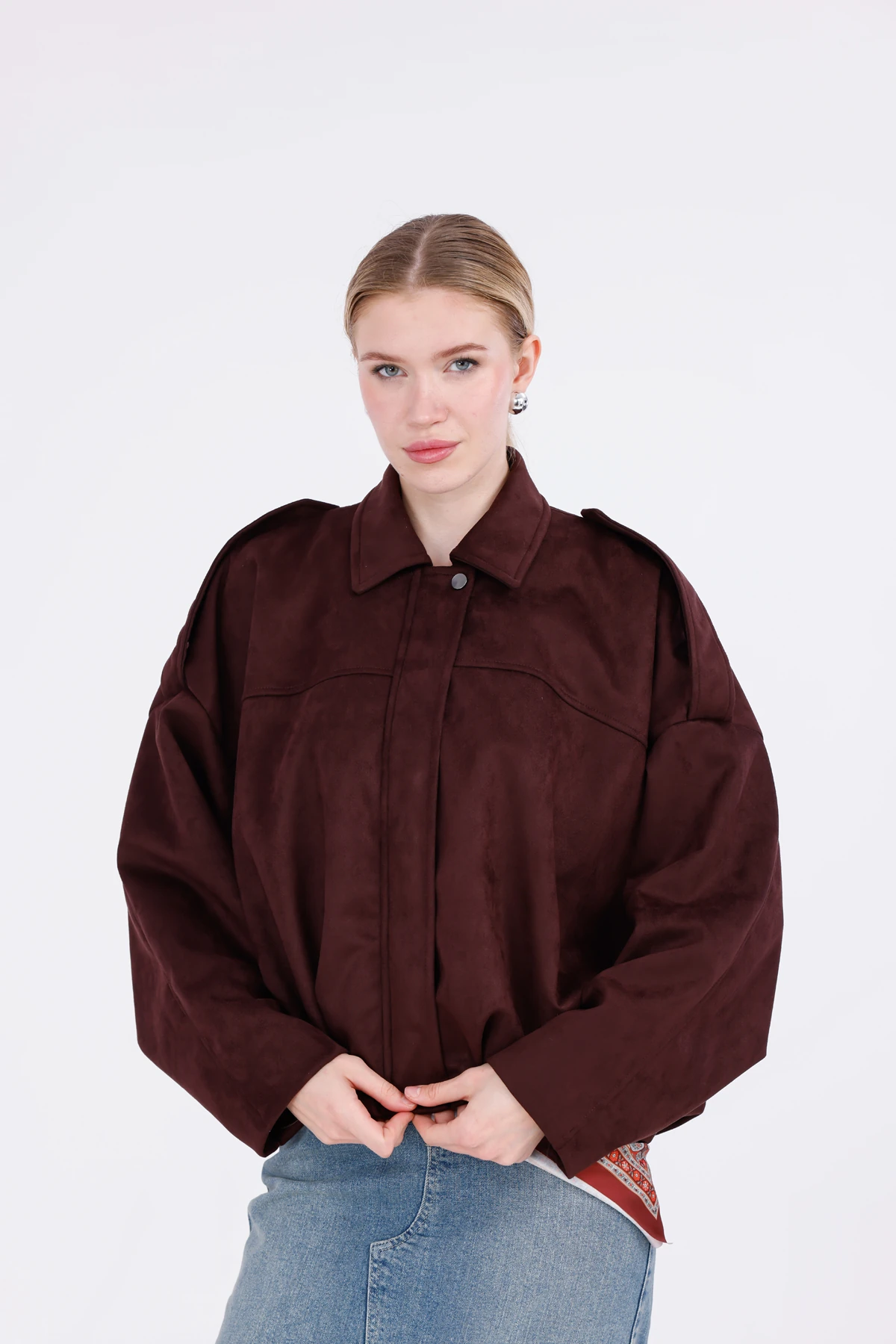 Oversize Süet Bomber Ceket
