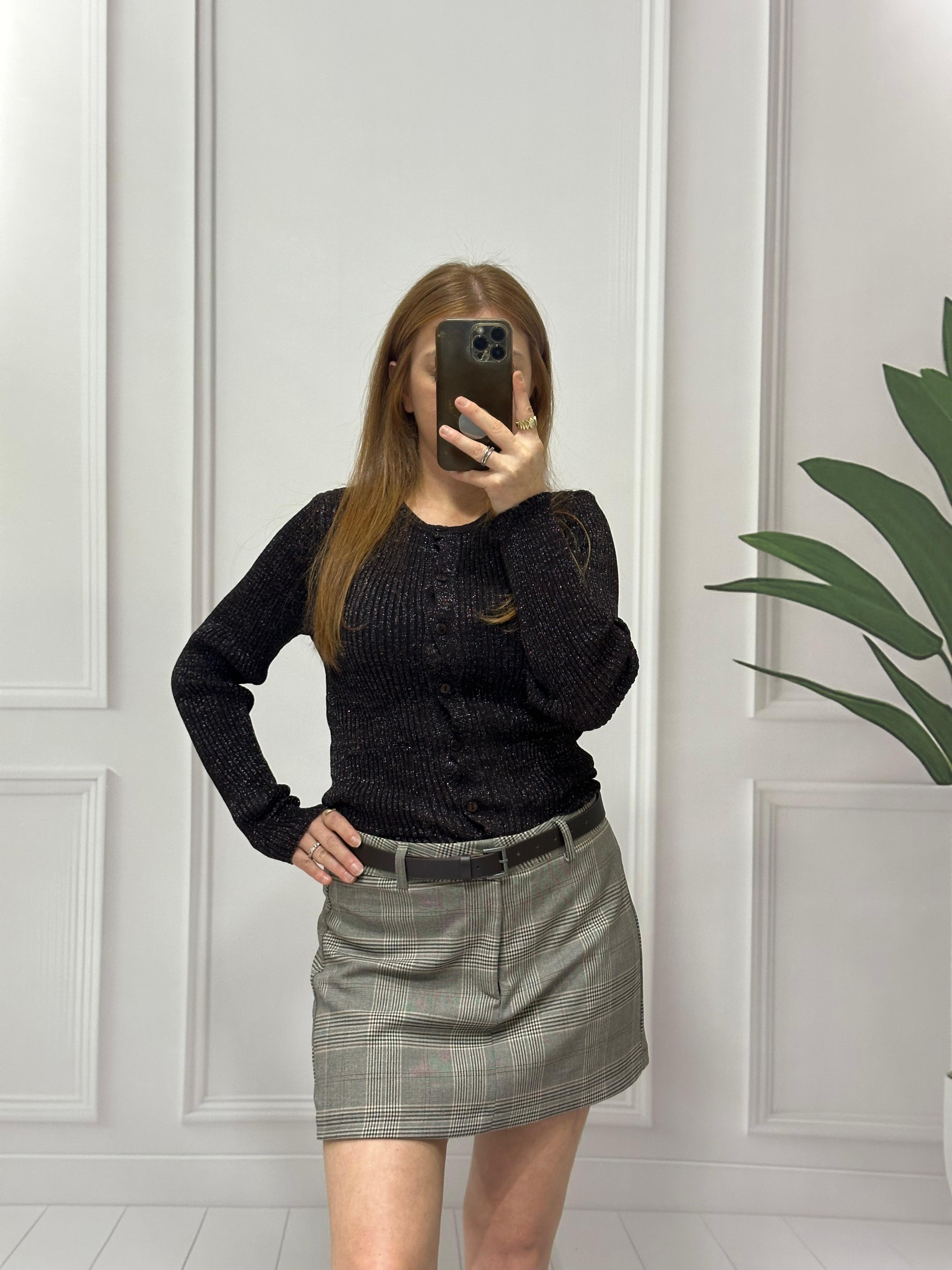 Ekose Desenli Kemer Dahil Şort Etek