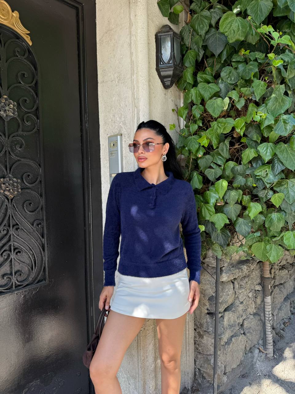 Soft Dokulu Polo Yaka Triko Kazak - Lacivert